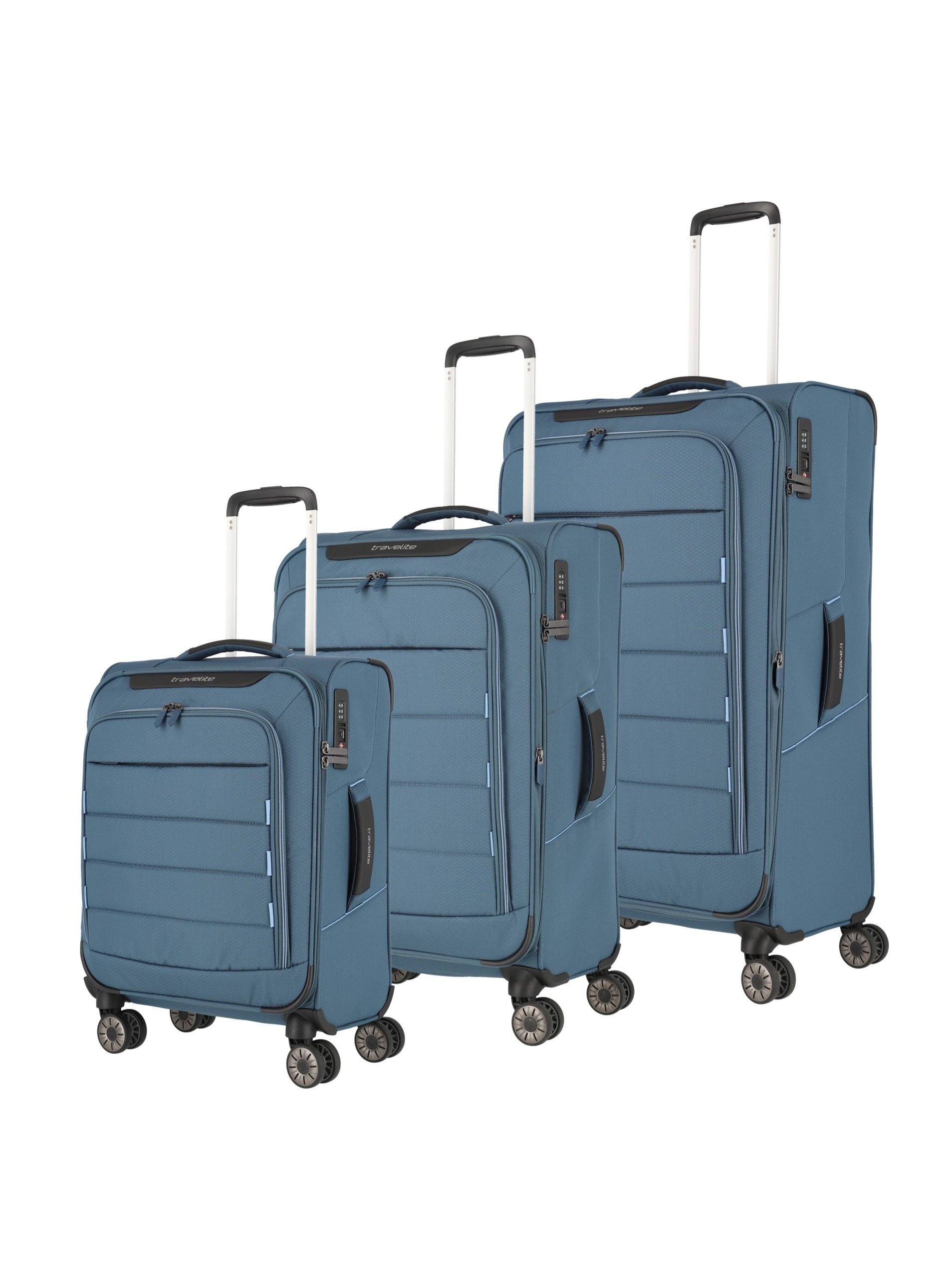 Levně Sada cestovních kufrů Travelite Skaii 4w S,M,L - modrá