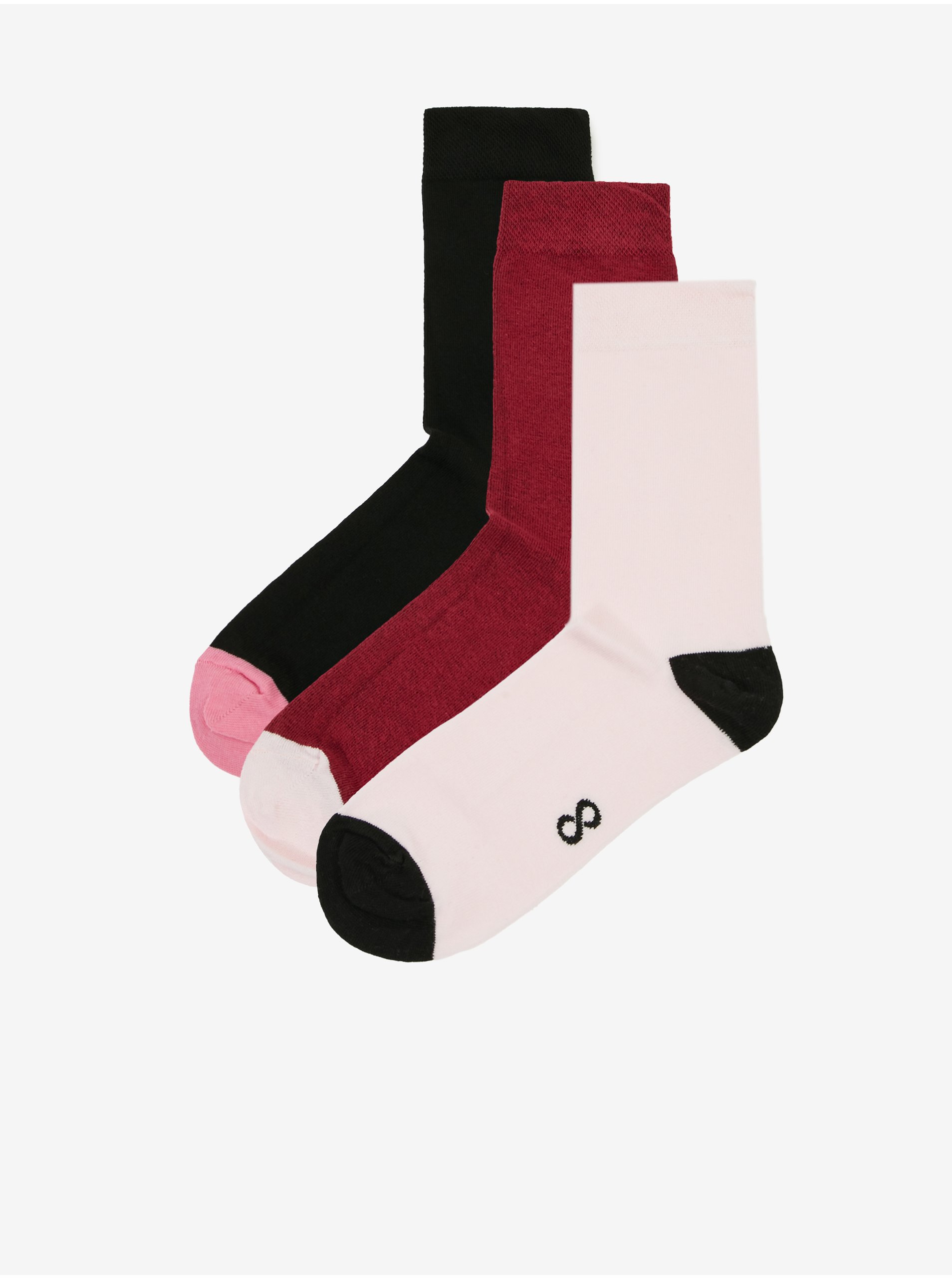 Levně Sada tří párů dámských ponožek ve světle růžové, černé a vínové barvě ZOOT.lab