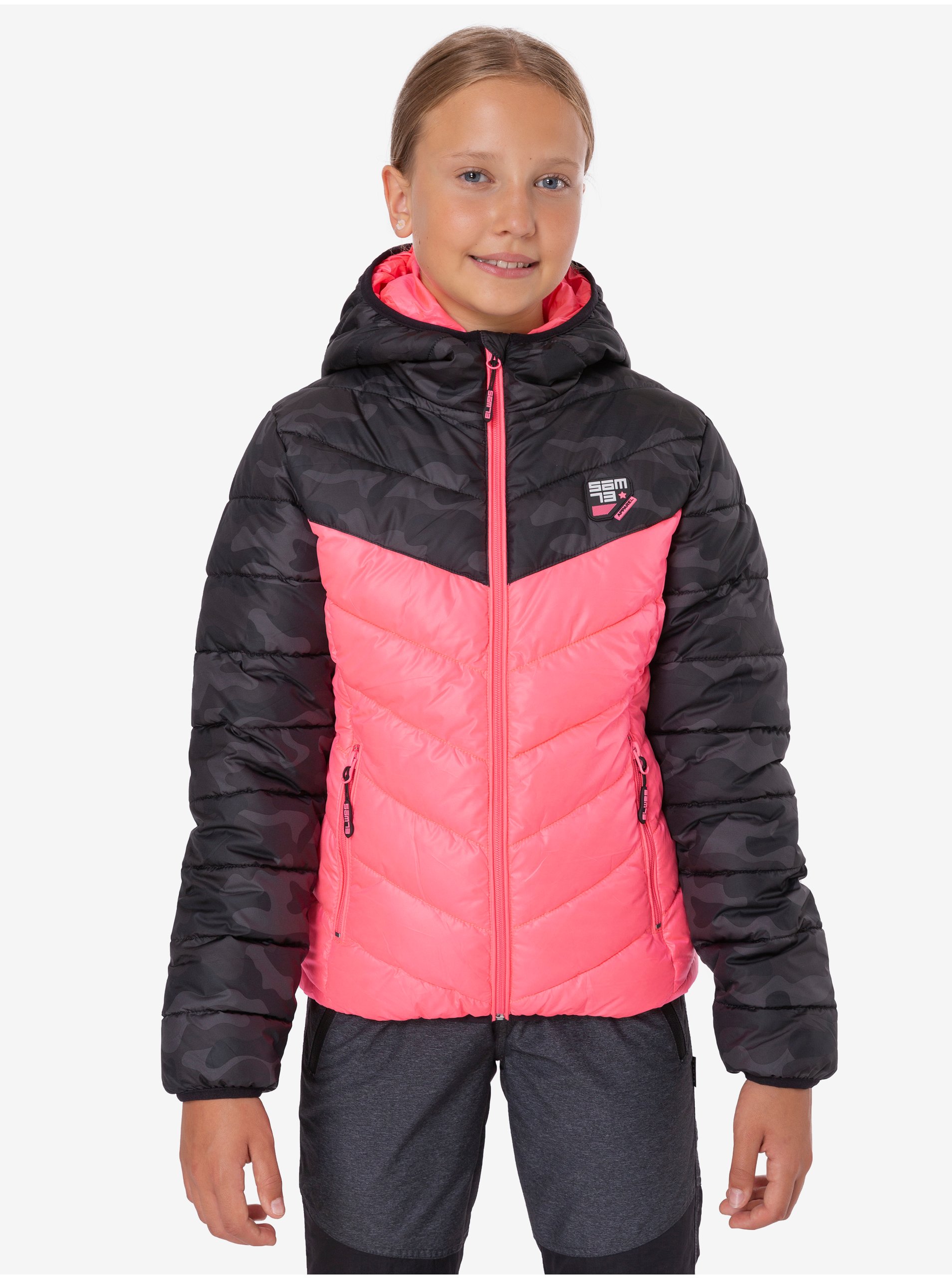Levně Černo-růžová holčičí zimní prošívaná bunda SAM 73 Terri