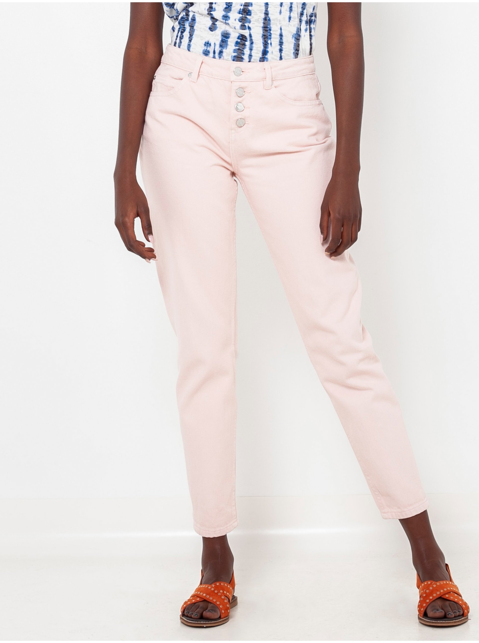 Levně Světle růžové slim fit kalhoty CAMAIEU