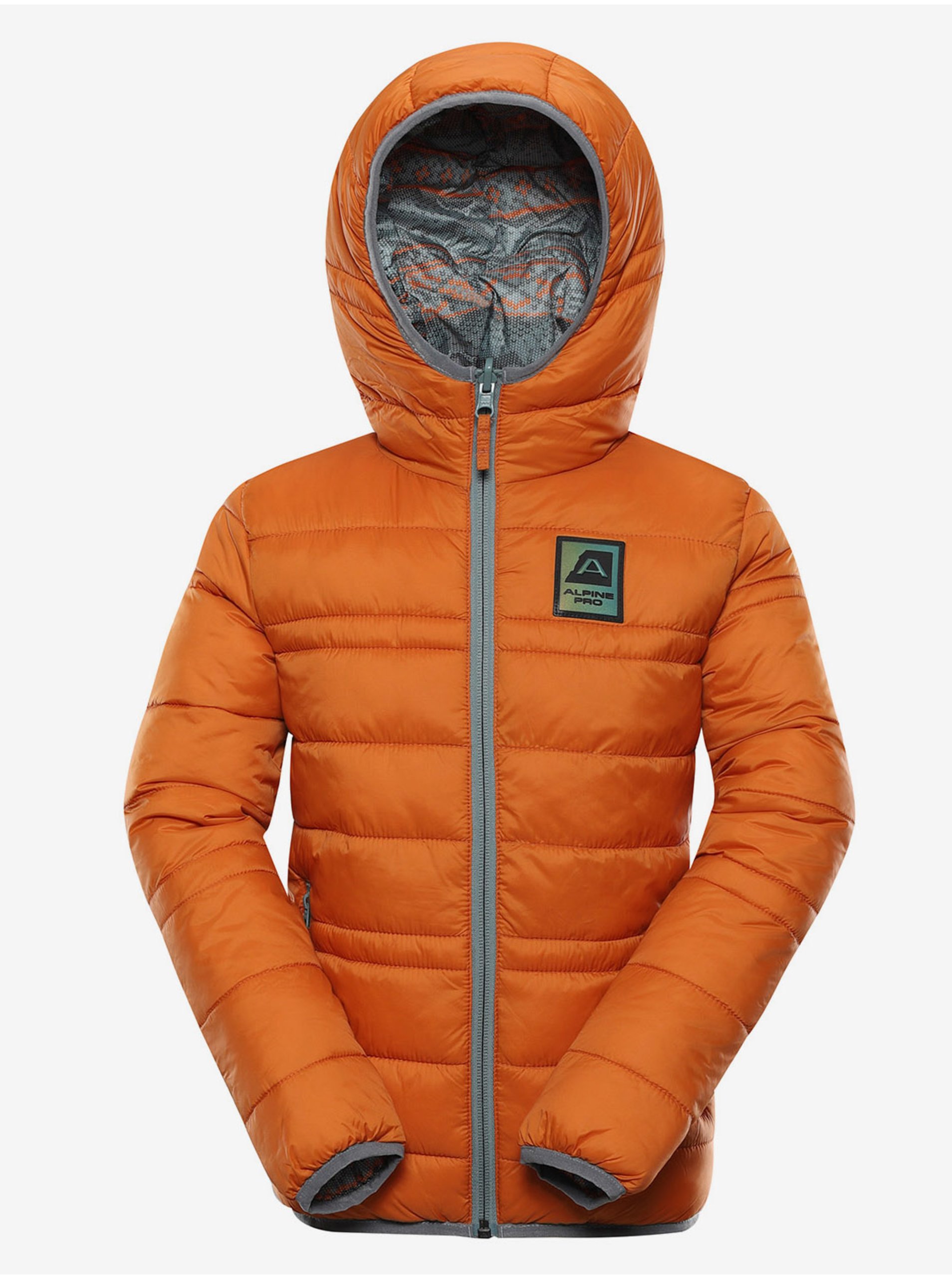 Levně Šedo-oranžová dětská vzorovaná oboustranná bunda Alpine Pro IDIKO 2