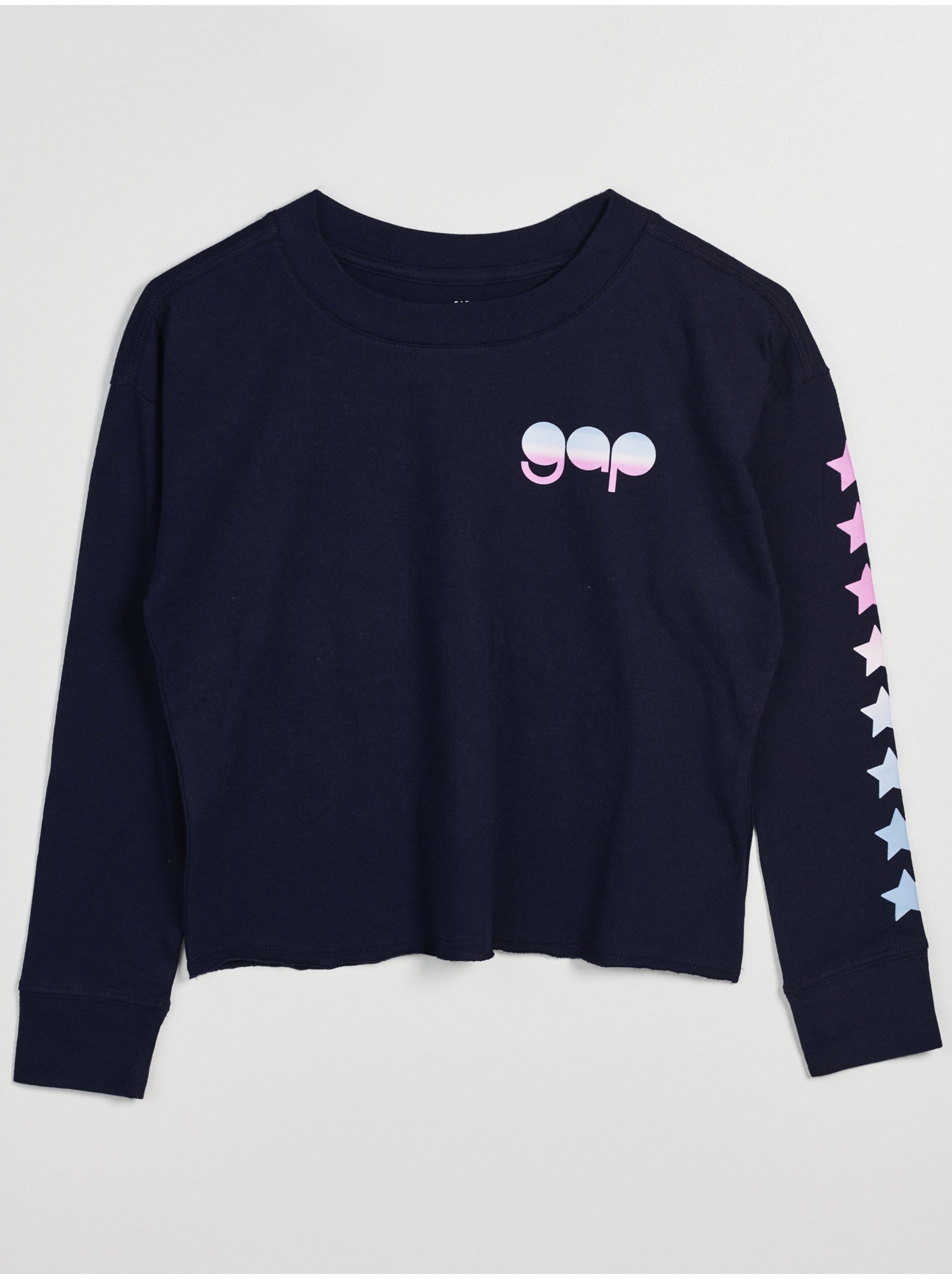 Lacno Tmavomodré dievčenské tričko s logom a hviezdami GAP