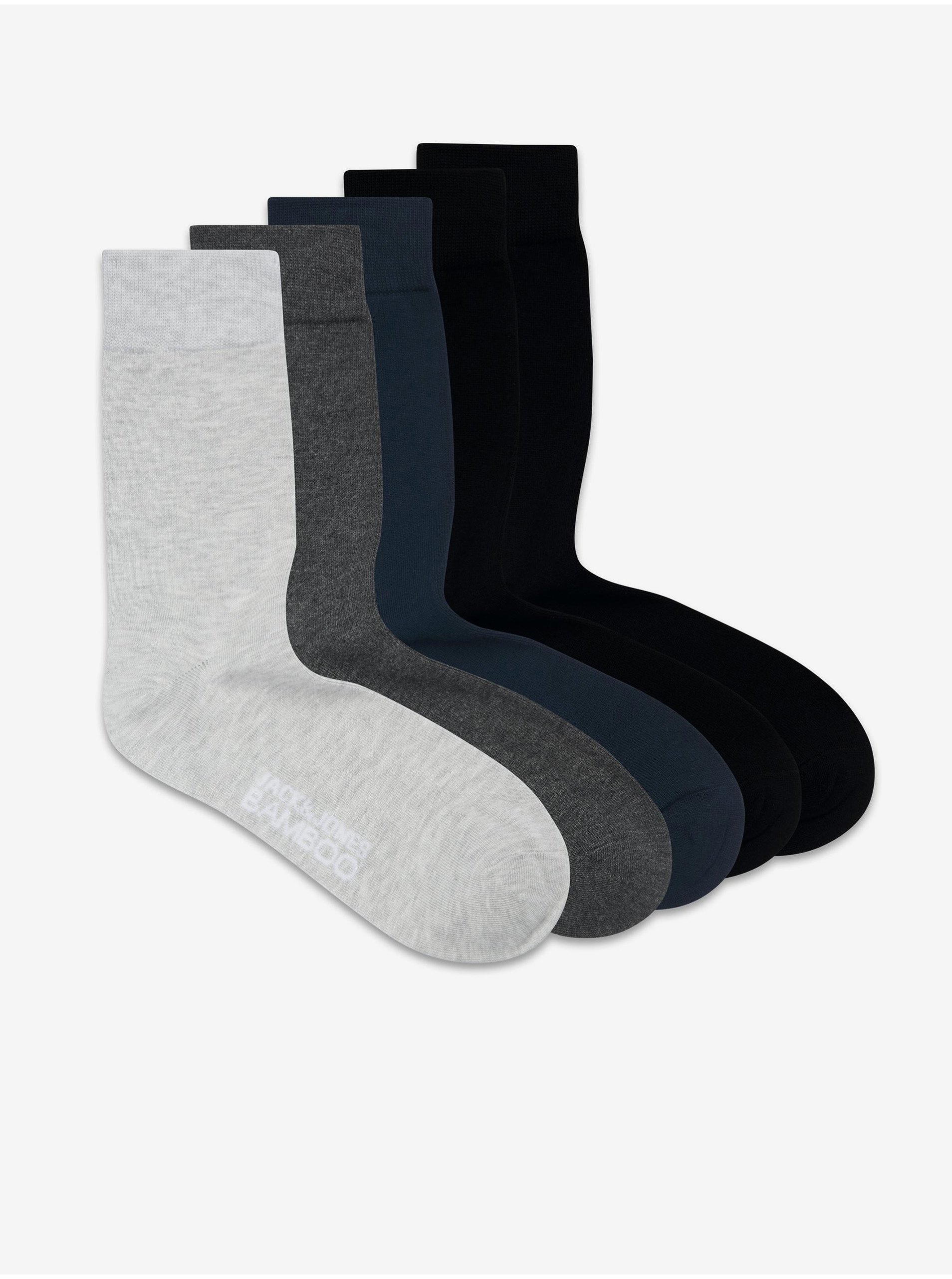 Levně Sada pěti párů ponožek v šedé, černé a tmavě modré barvě Jack & Jones Basic Bamboo