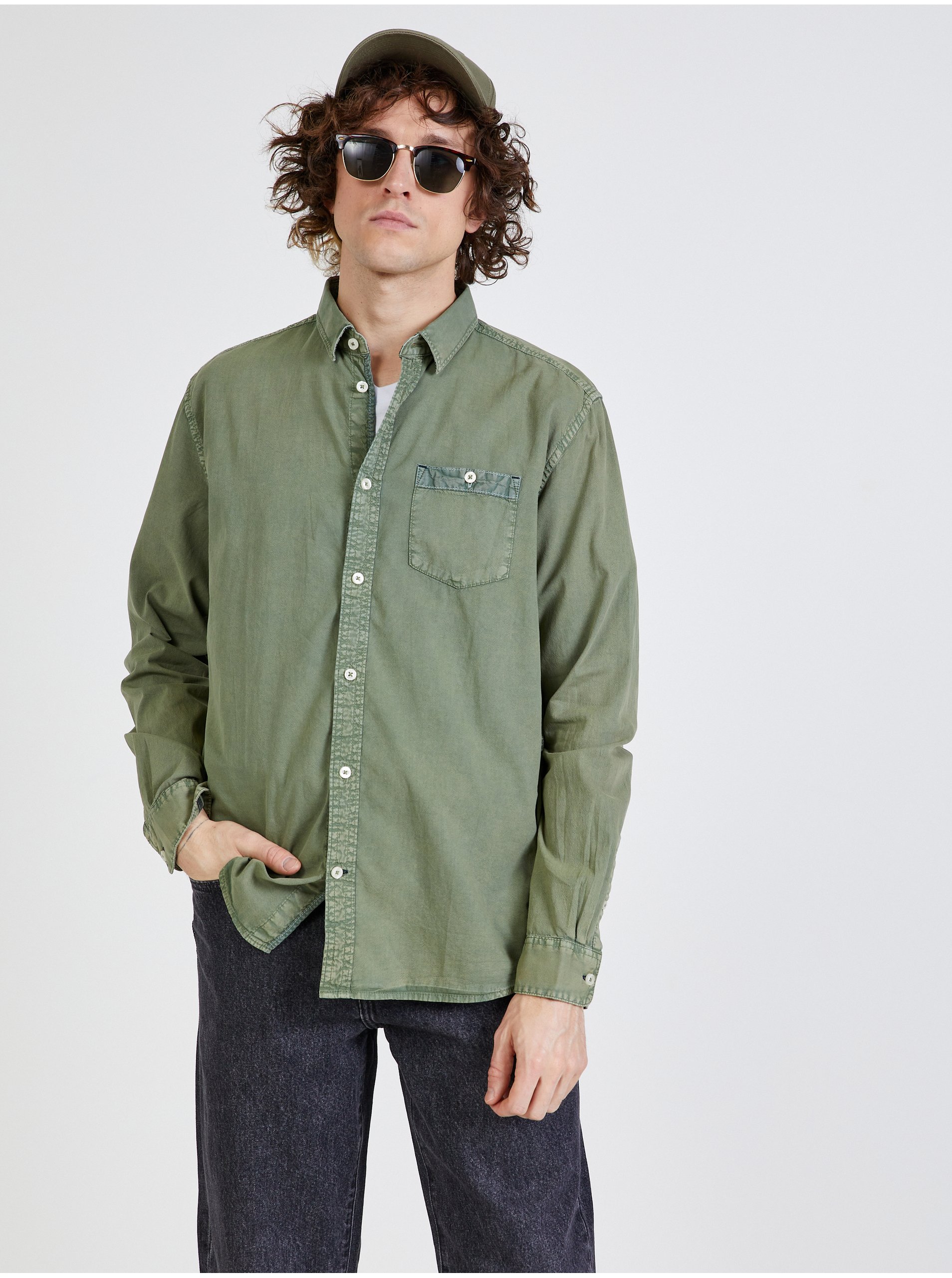 Lacno Zelená pánska rifľová košeľa Tom Tailor
