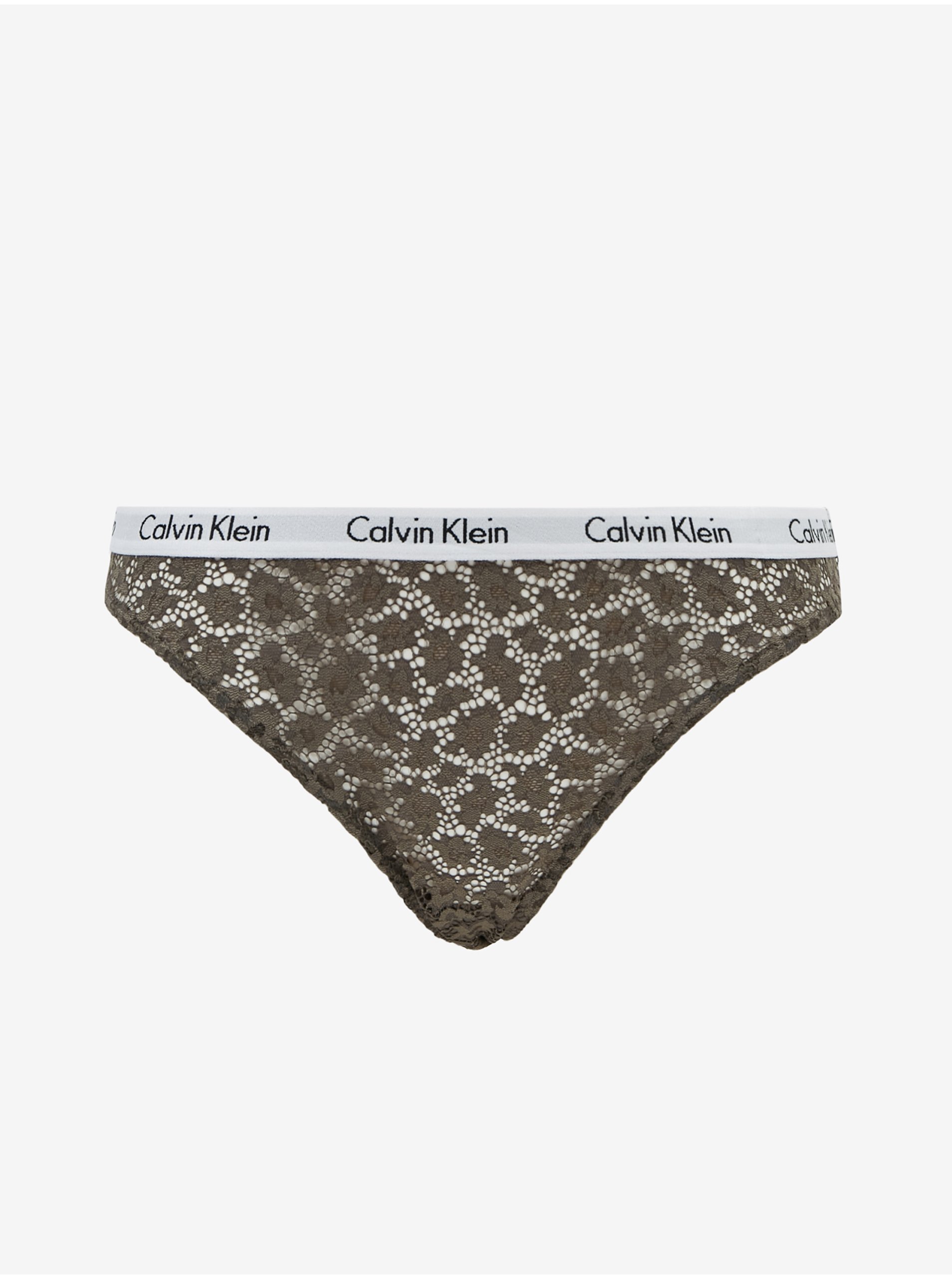 Levně Tmavě hnědé krajkové kalhotky Calvin Klein Underwear