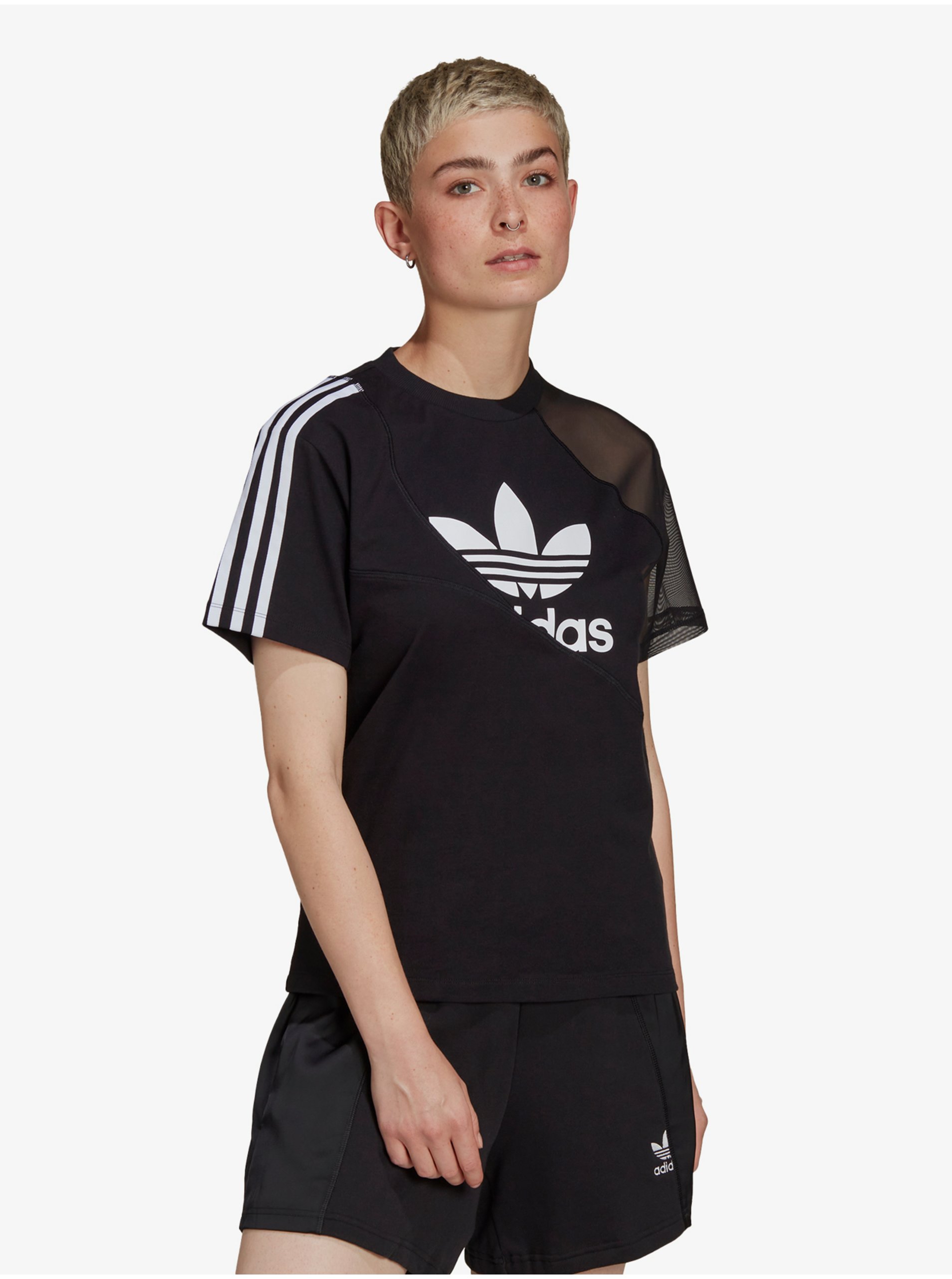 E-shop Černé dámské tričko s potiskem adidas Originals