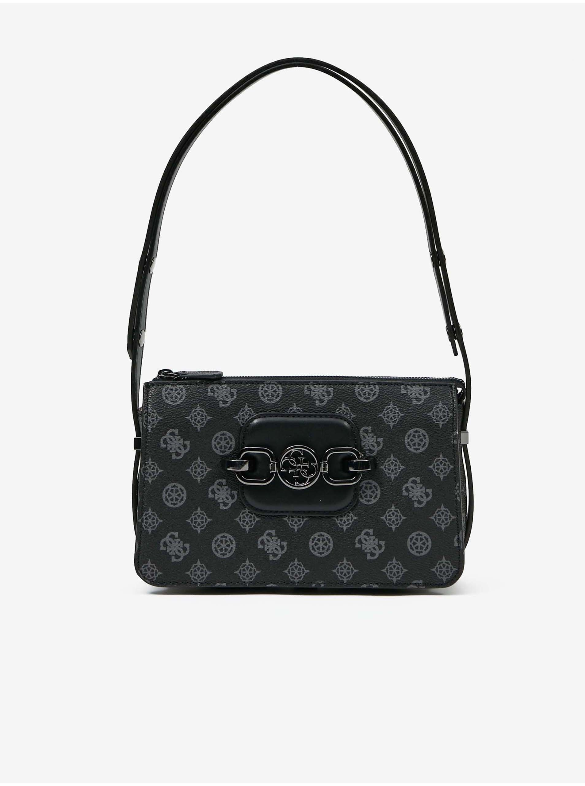 E-shop Čierna dámska vzorovaná malá kabelka Guess Hensely Logo