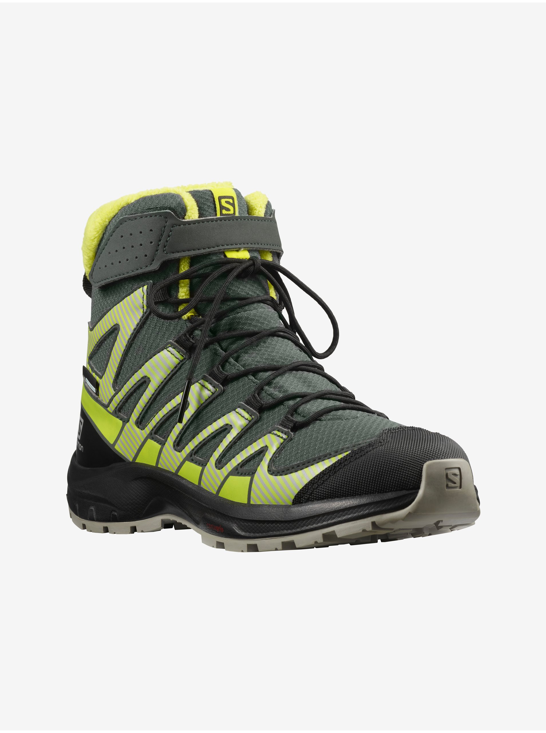 Lacno Zeleno-čierne chlapčenské členkové outdoorové topánky Salomon XA PRO