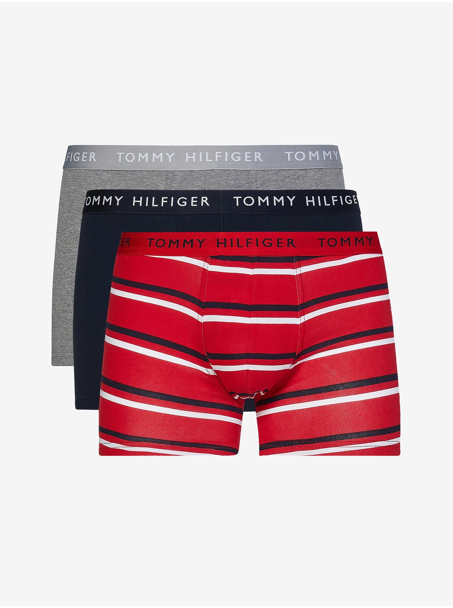 Levně Sada tří pánských boxerek v šedé, modré a červené barvě Tommy Hilfiger Underwear