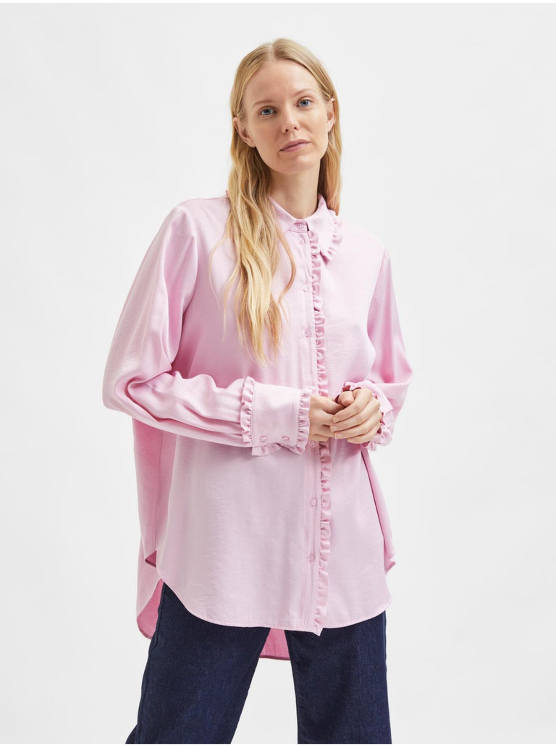 E-shop Světle růžová košile s ozdobným lemováním Selected Femme Nallie