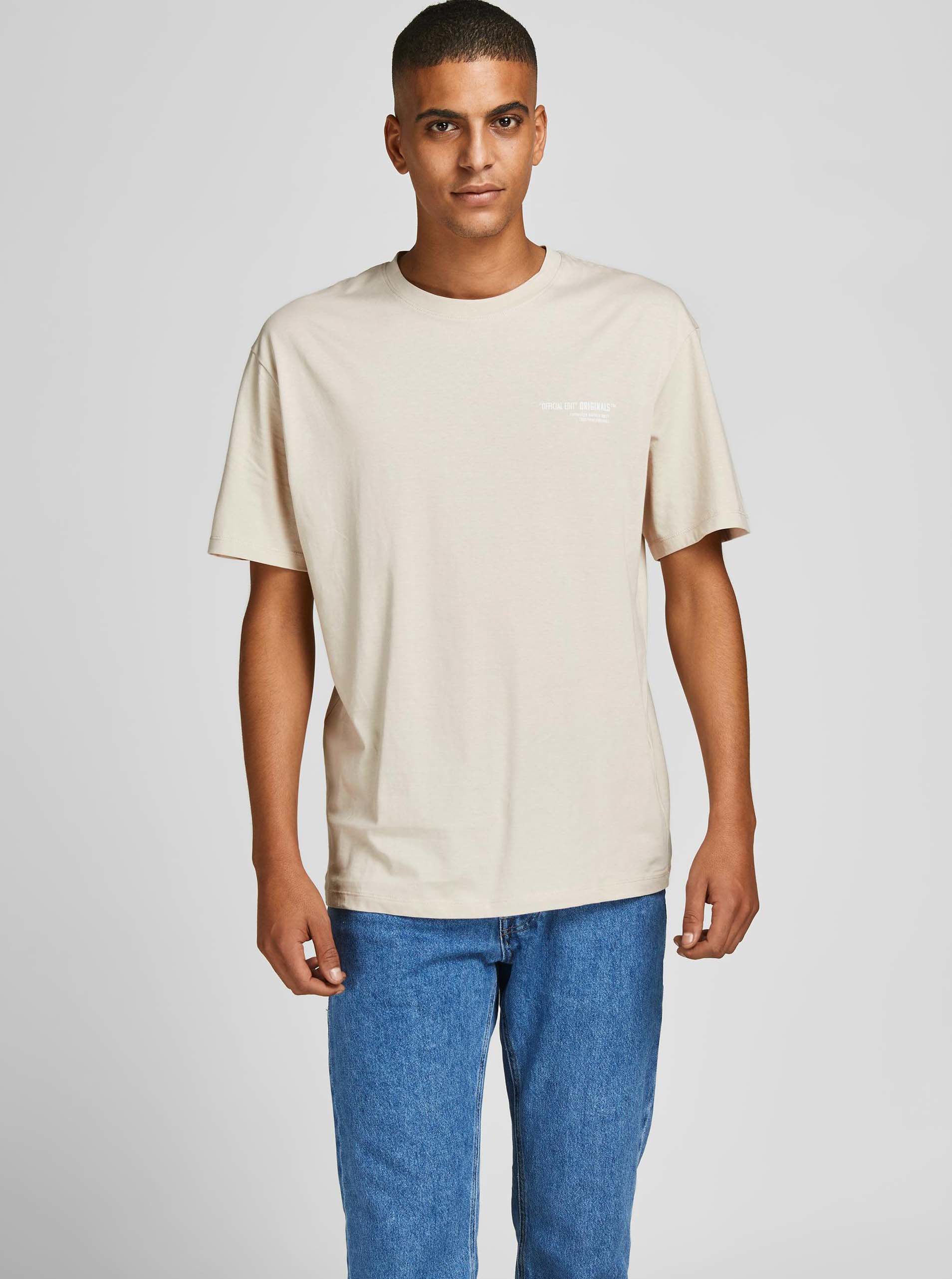 Lacno Béžové vzorované tričko Jack & Jones Comfort Photo