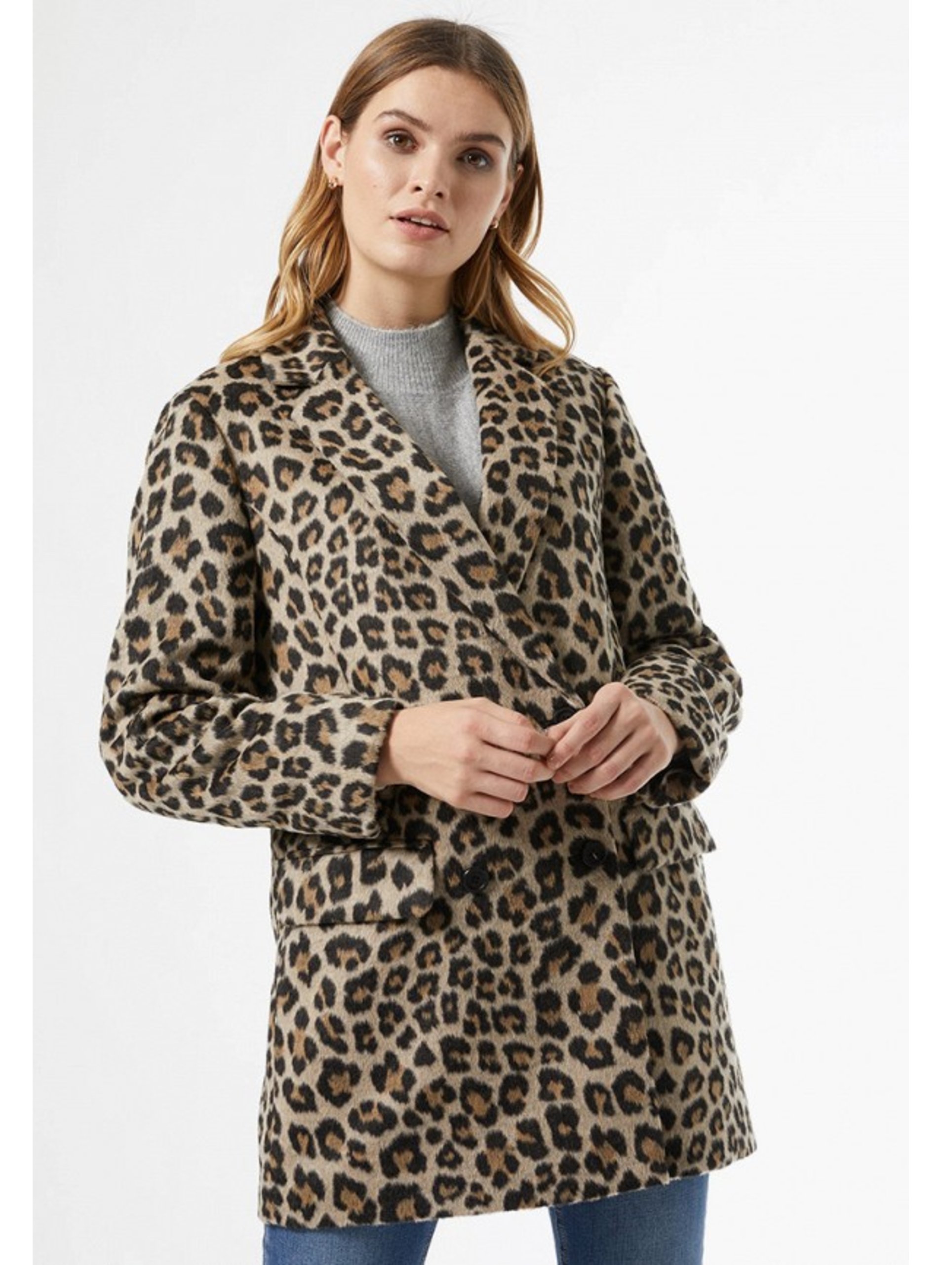 Levně Světle hnědý kabát s leopardím vzorem Dorothy Perkins