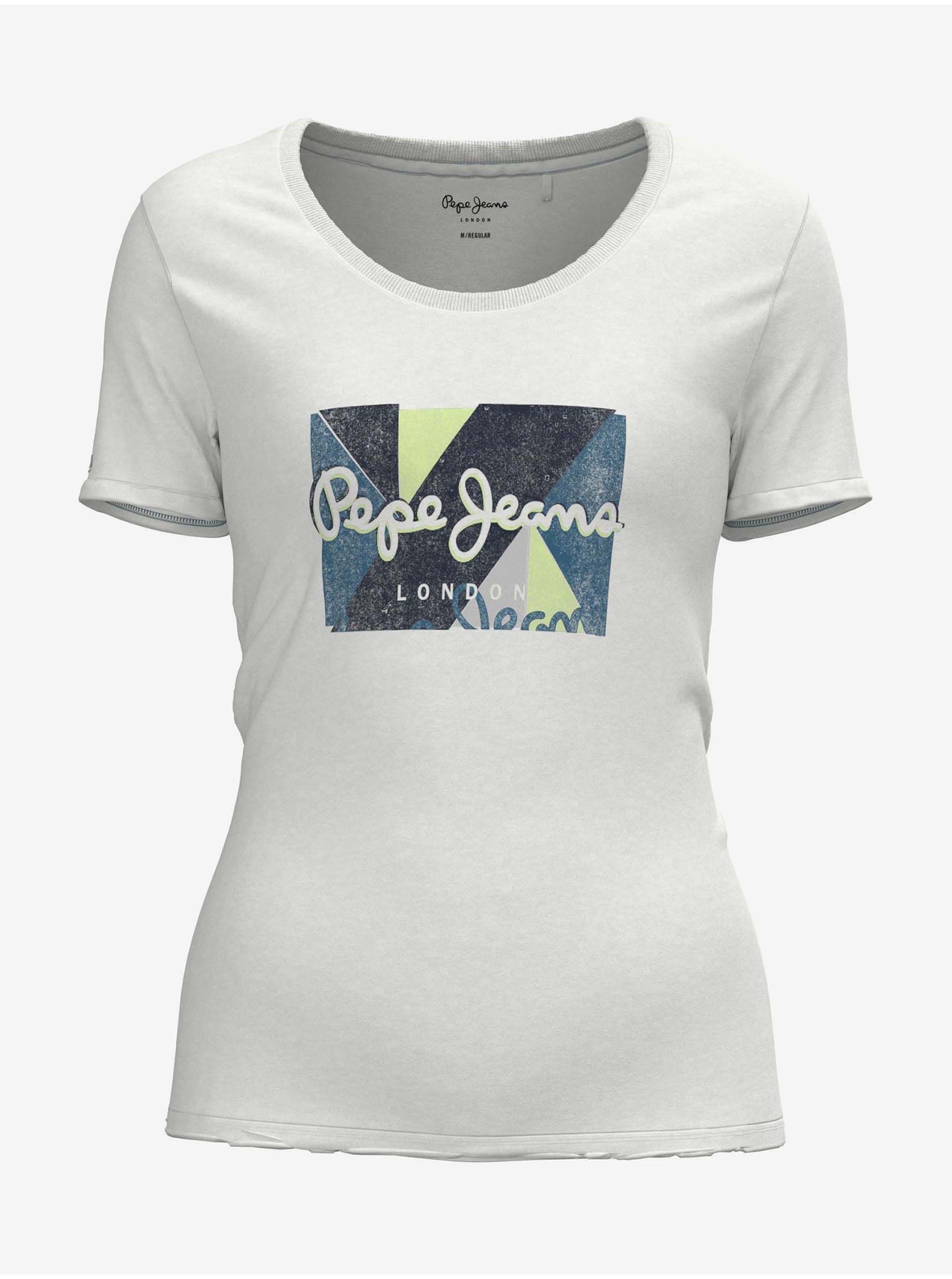 Levně Bílé dámské tričko s potiskem Pepe Jeans Dafne