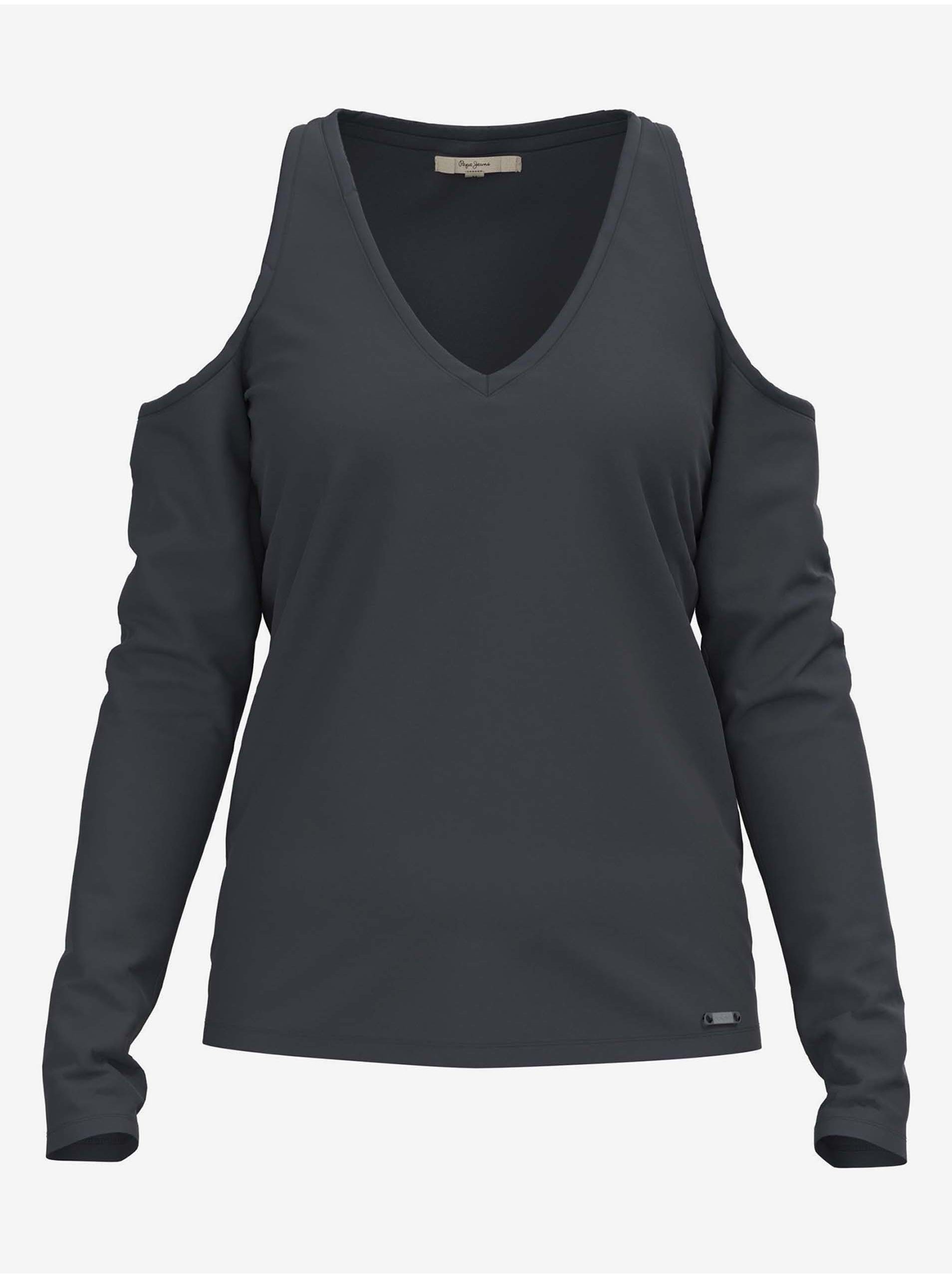 Levně Tmavě šedé dámské tričko s odhalenými rameny Pepe Jeans Cora