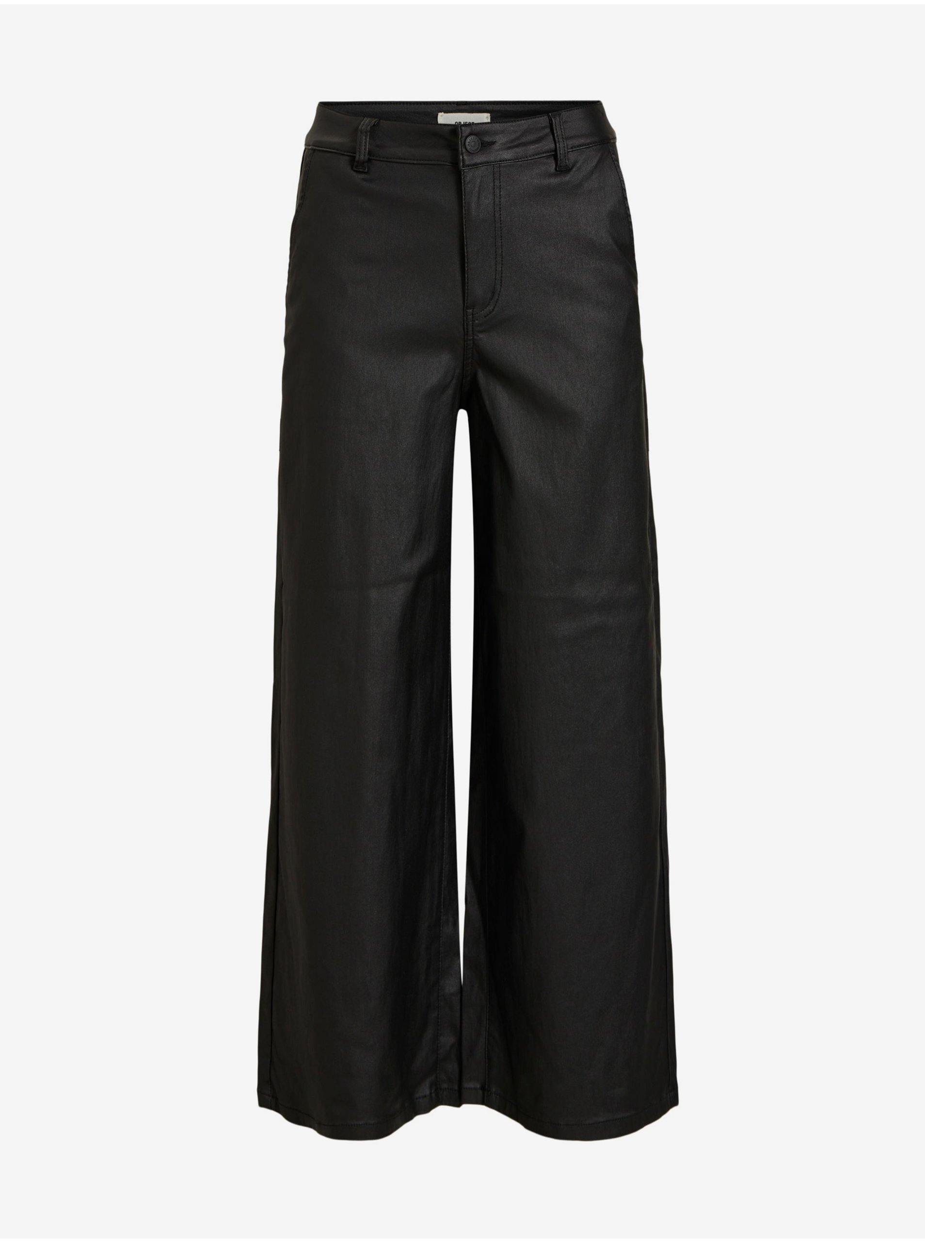 Levně Černé široké kalhoty s povrchovou úpravou .OBJECT Belle
