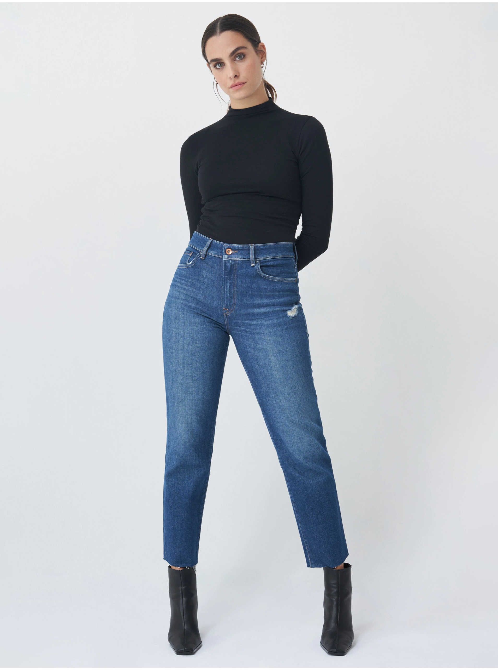 Levně Tmavě modré dámské zkrácené straight fit džíny Salsa Jeans