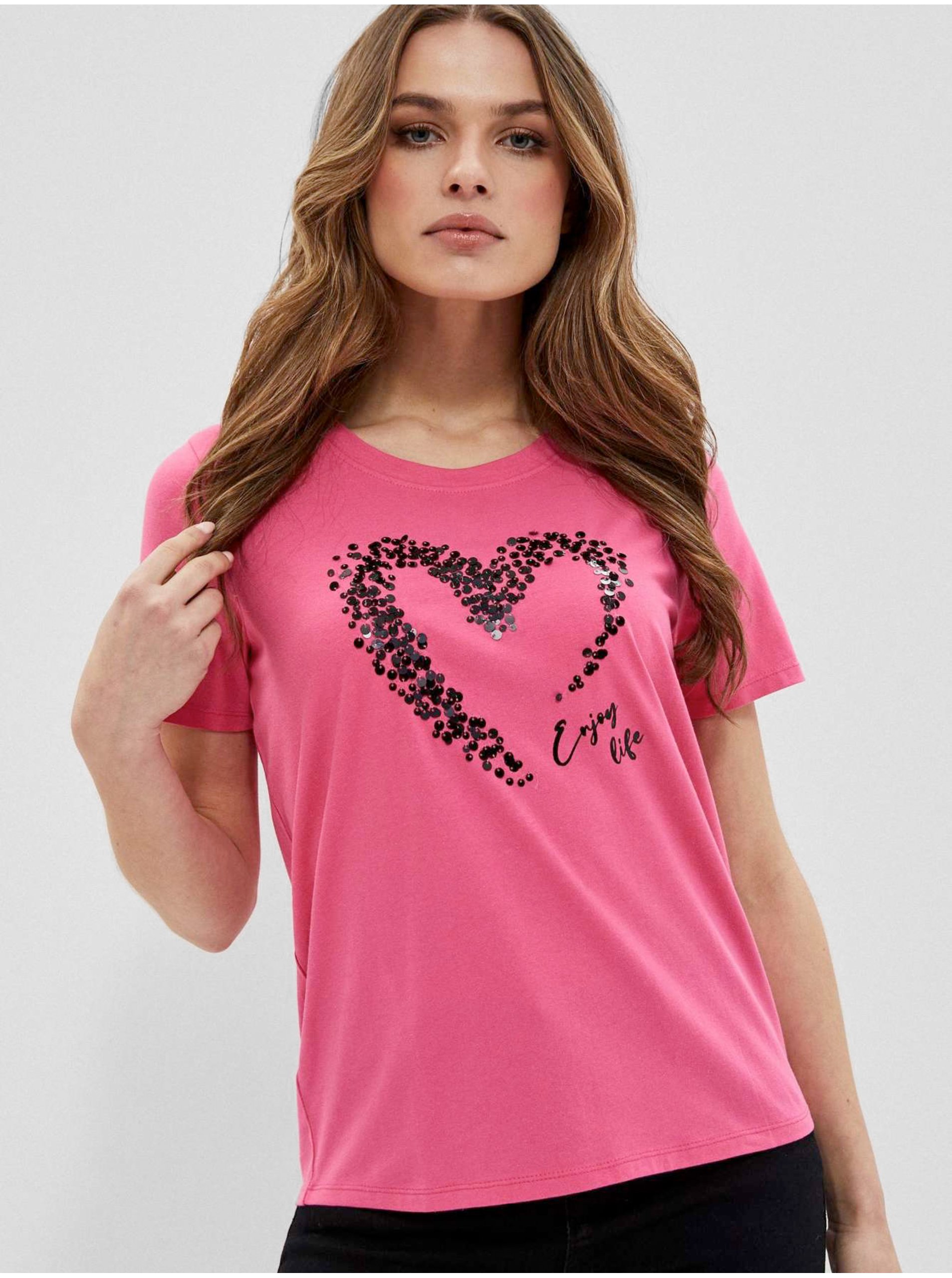 Levně Růžové dámské tričko Moodo