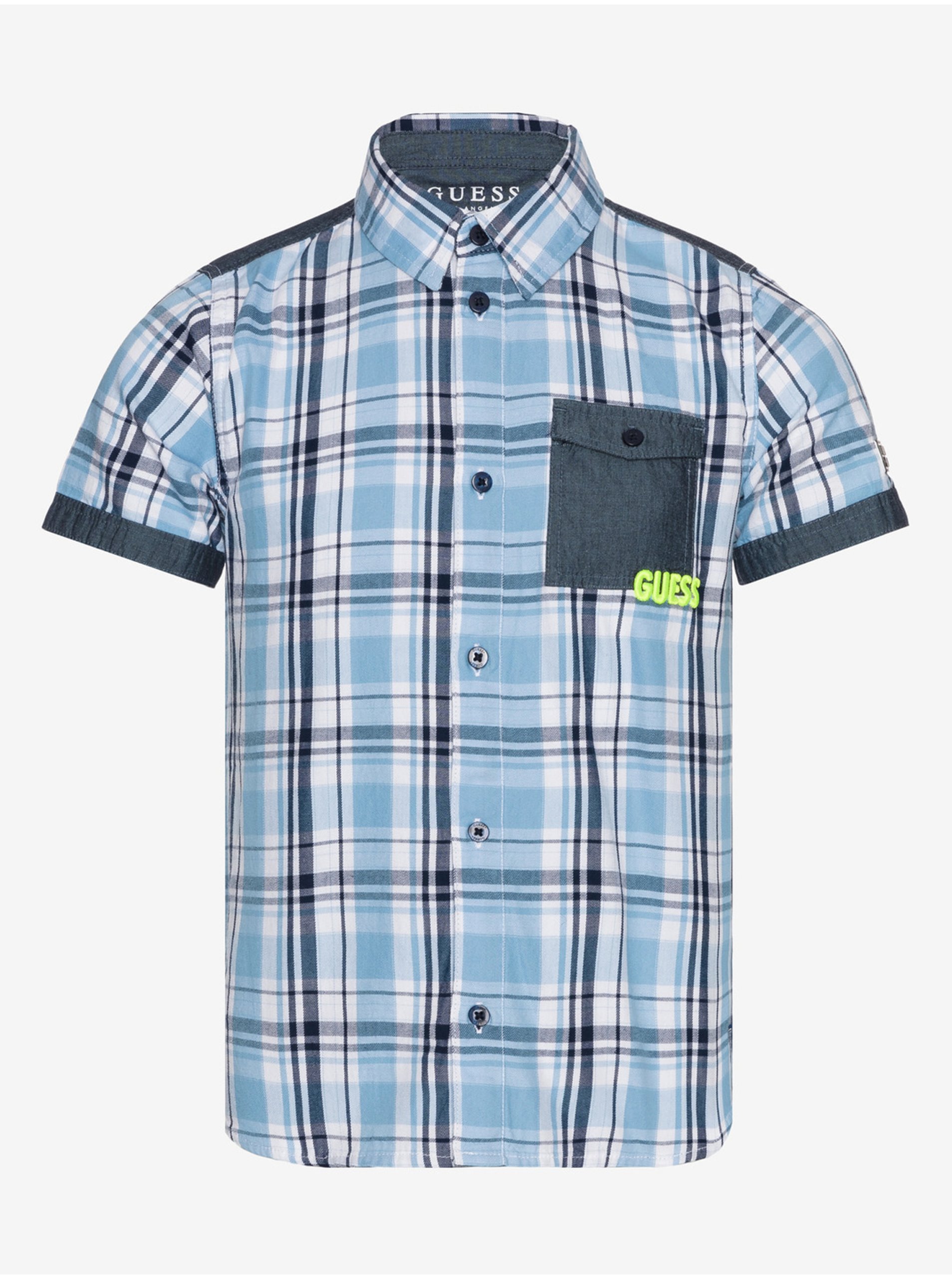 E-shop Modrá klučičí kostkovaná košile Guess
