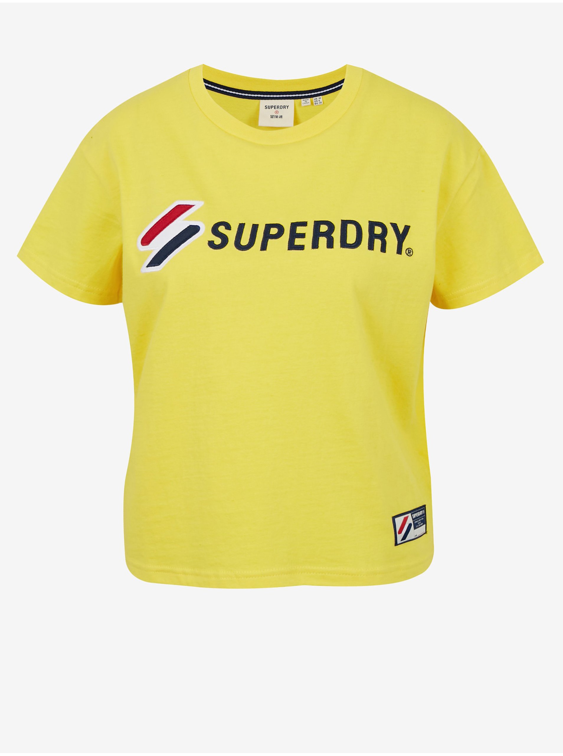 Levně Žluté dámské tričko s potiskem Superdry Sportstyle Graphic Boxy Tee