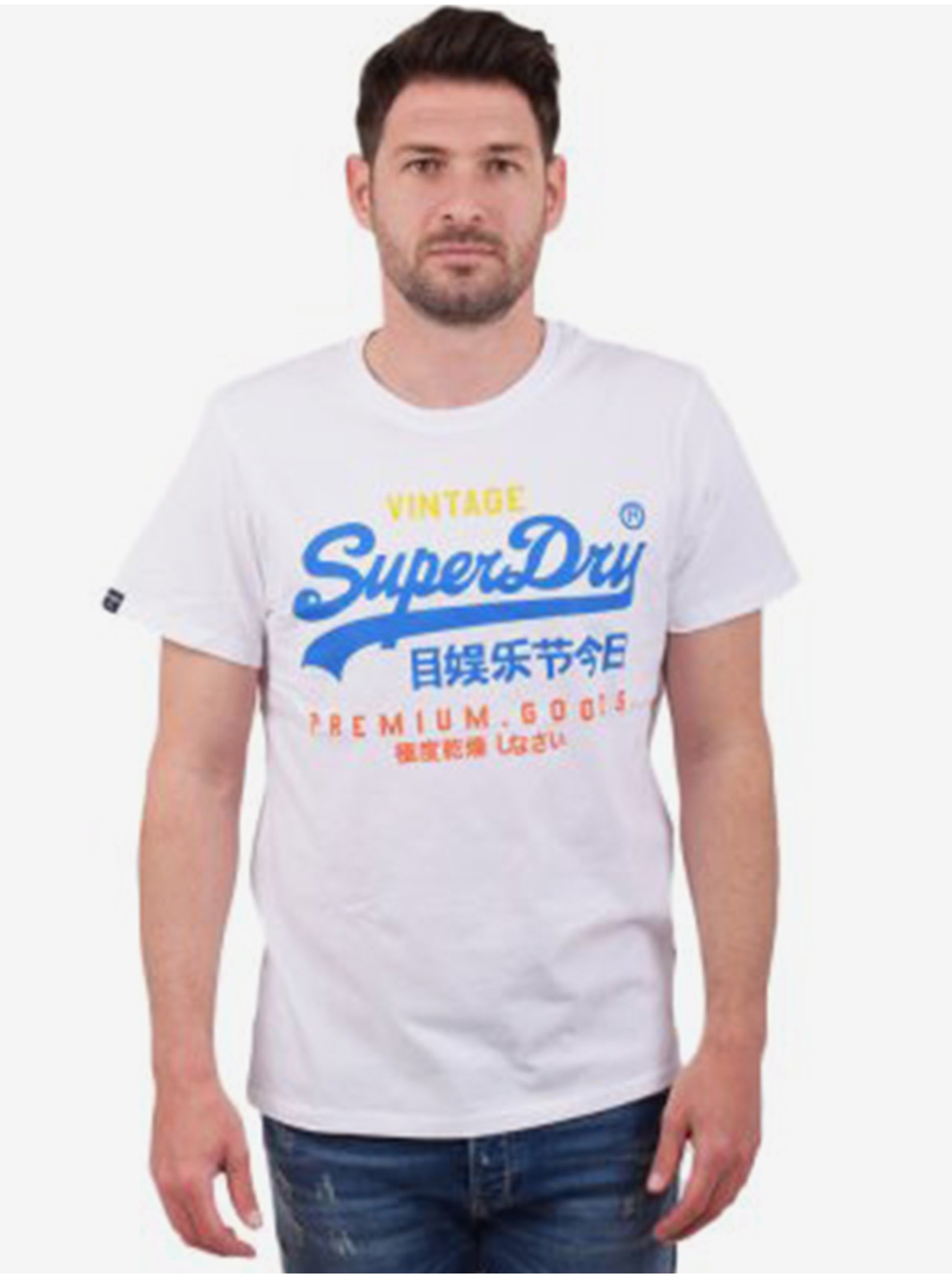 Levně Bílé pánské tričko Superdry Vl Tri Lw Tee