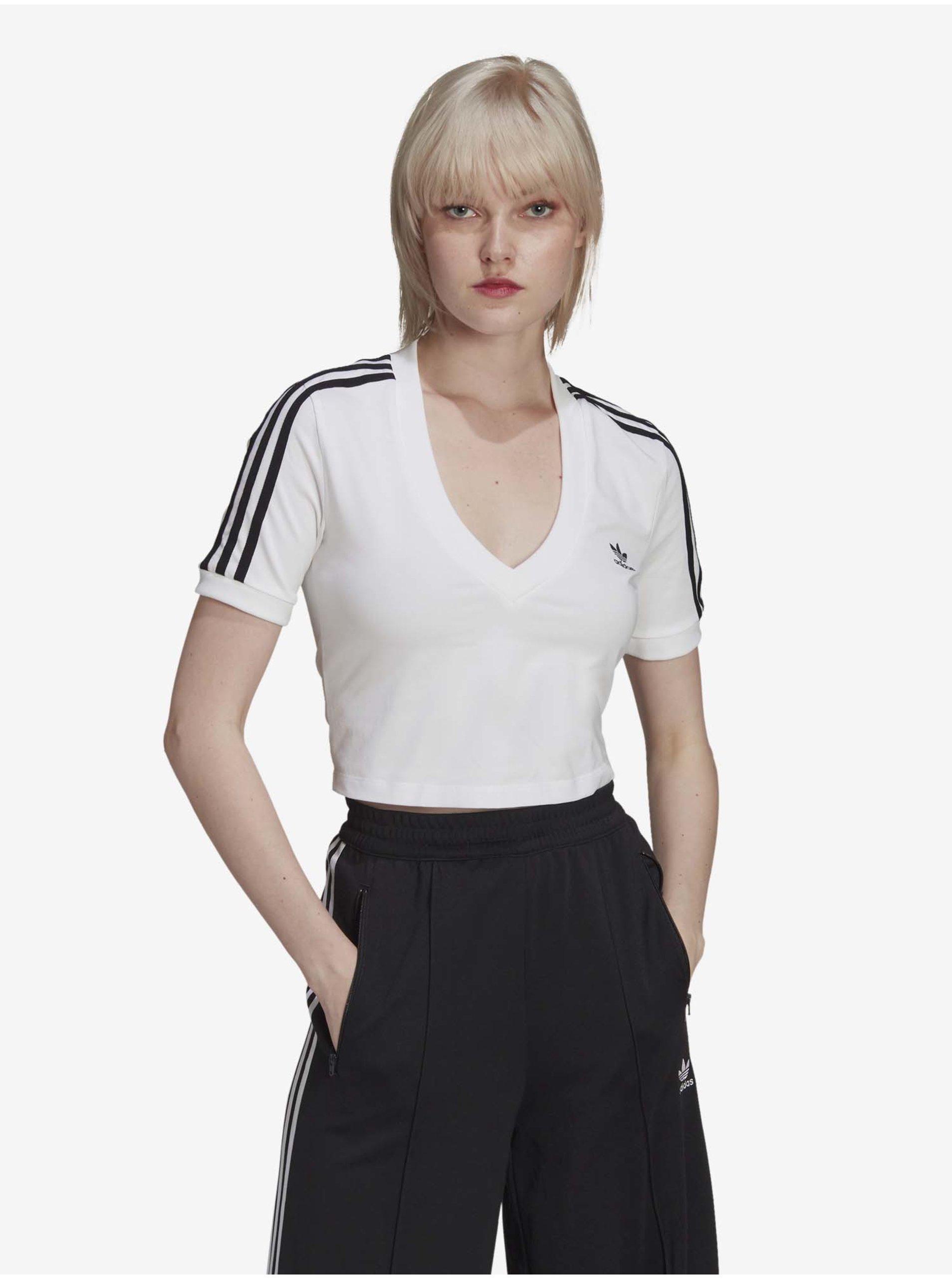 Levně Bílý dámský crop top adidas Originals