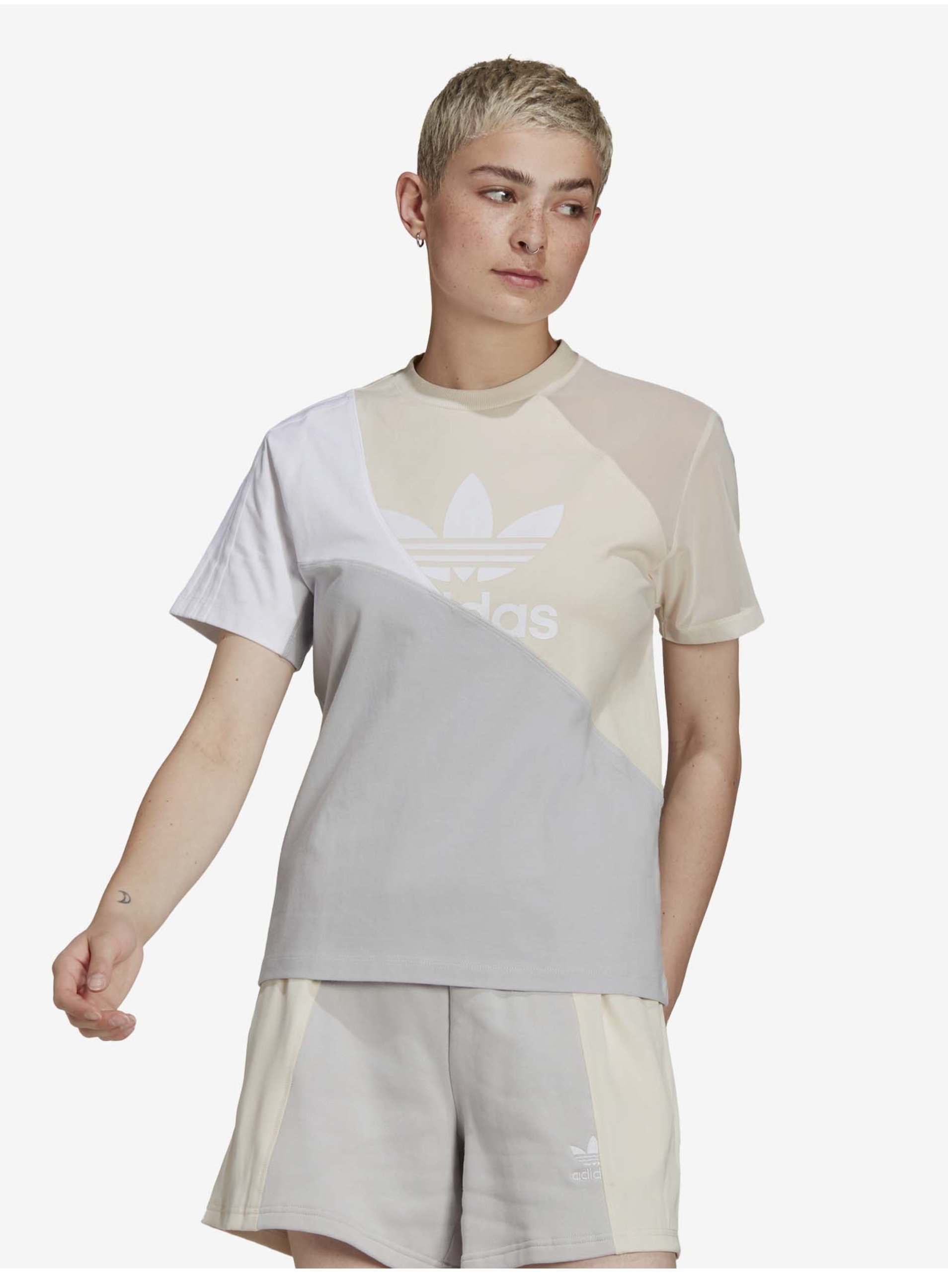 Lacno Béžovo-šedé dámske tričko adidas Originals