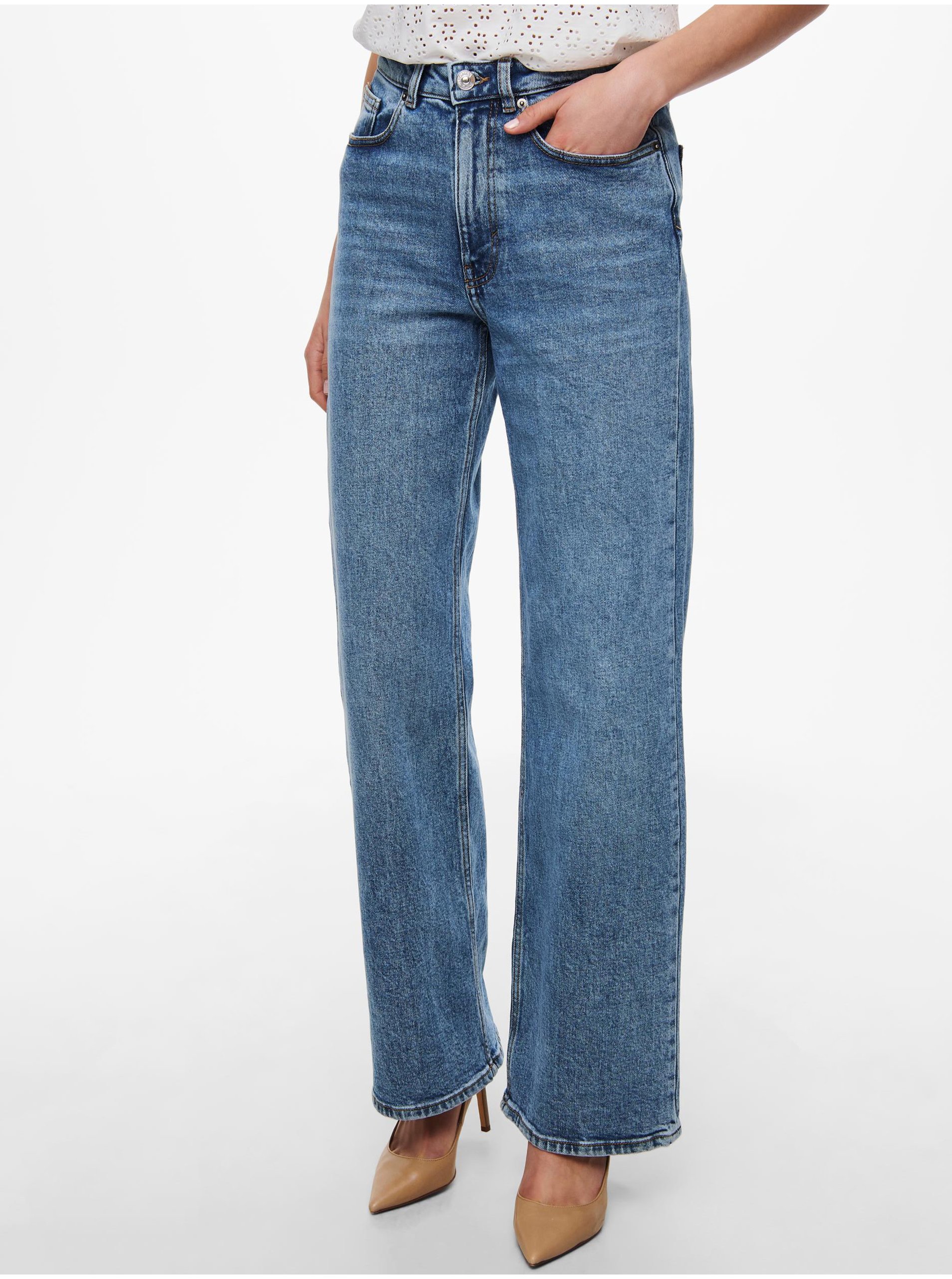 Levně Modré dámské široké džíny ONLY Juicy