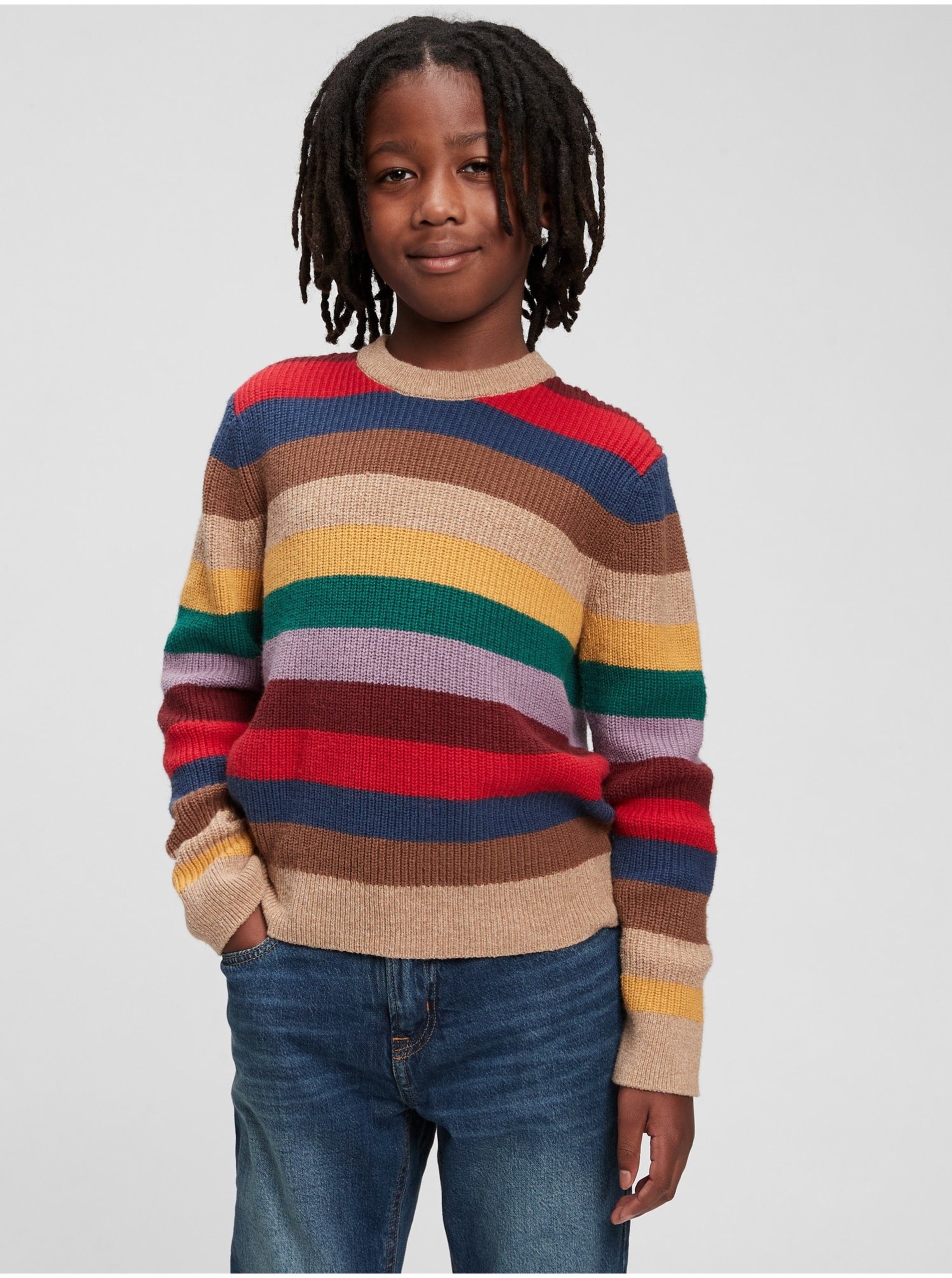 Lacno Béžový farebný pruhovaný chlapčenský sveter GAP