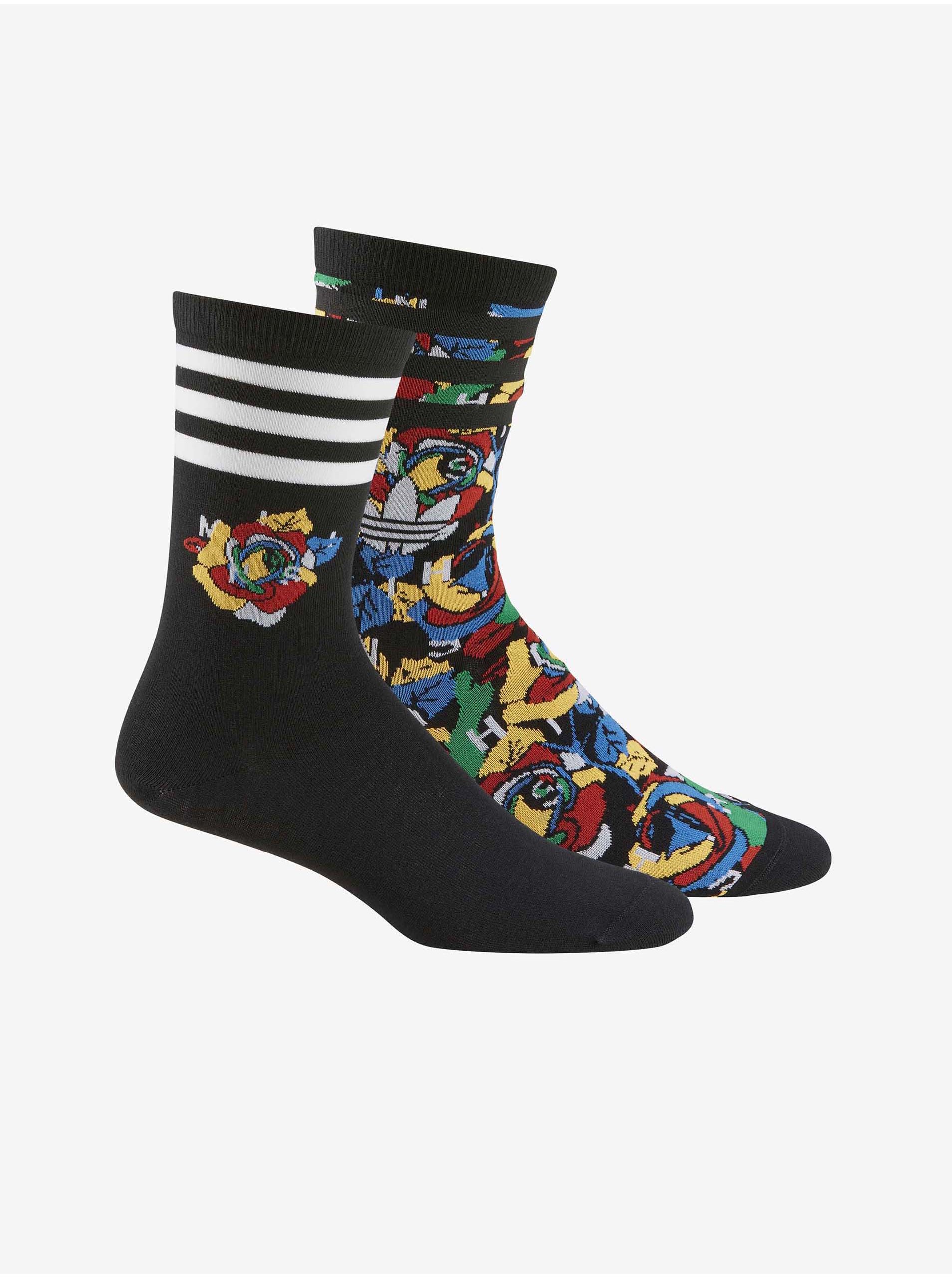 Levně Sada dvou párů vzorovaných černých ponožek adidas Originals
