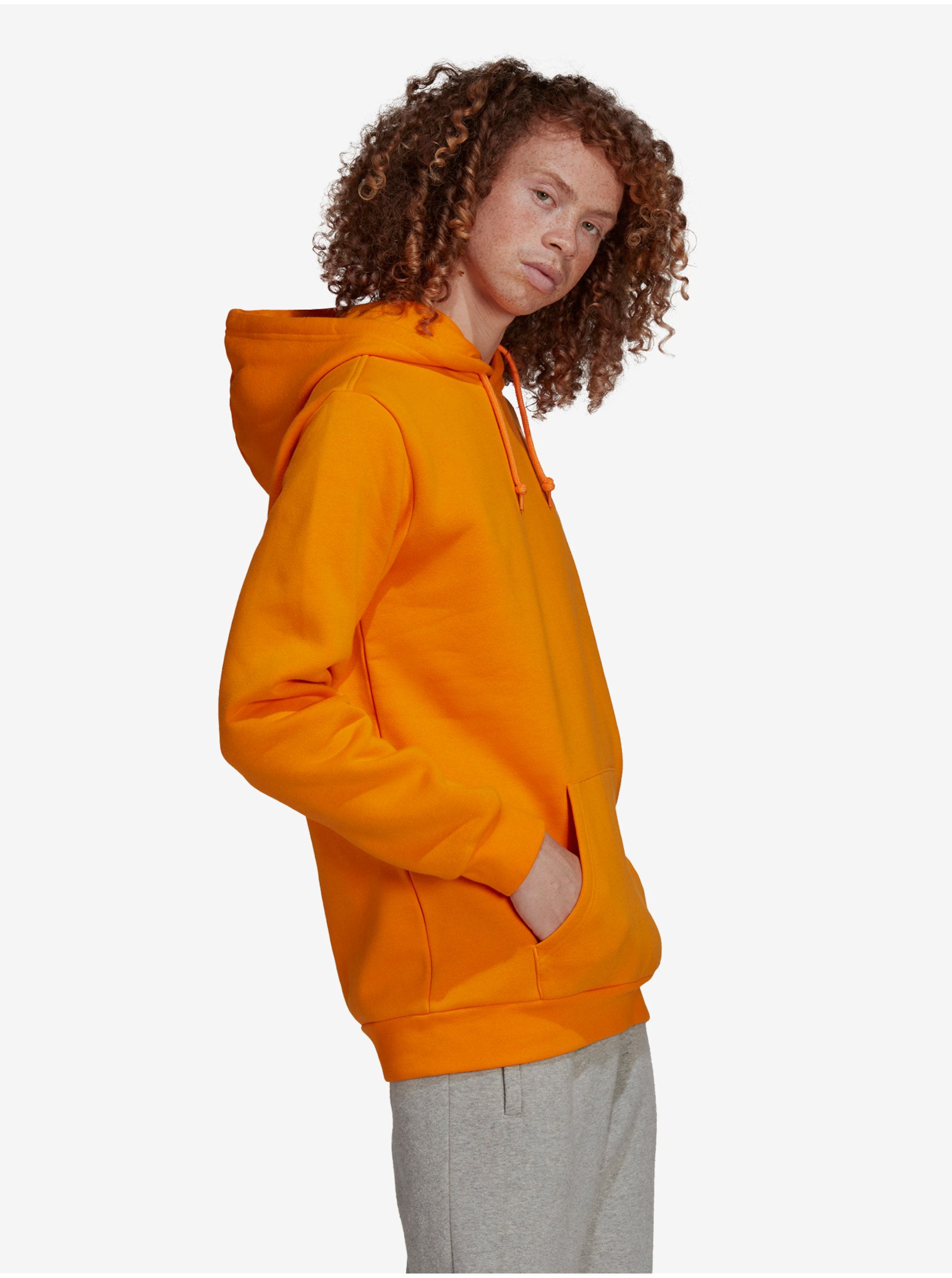 Lacno Oranžová pánska mikina s kapucou adidas Originals