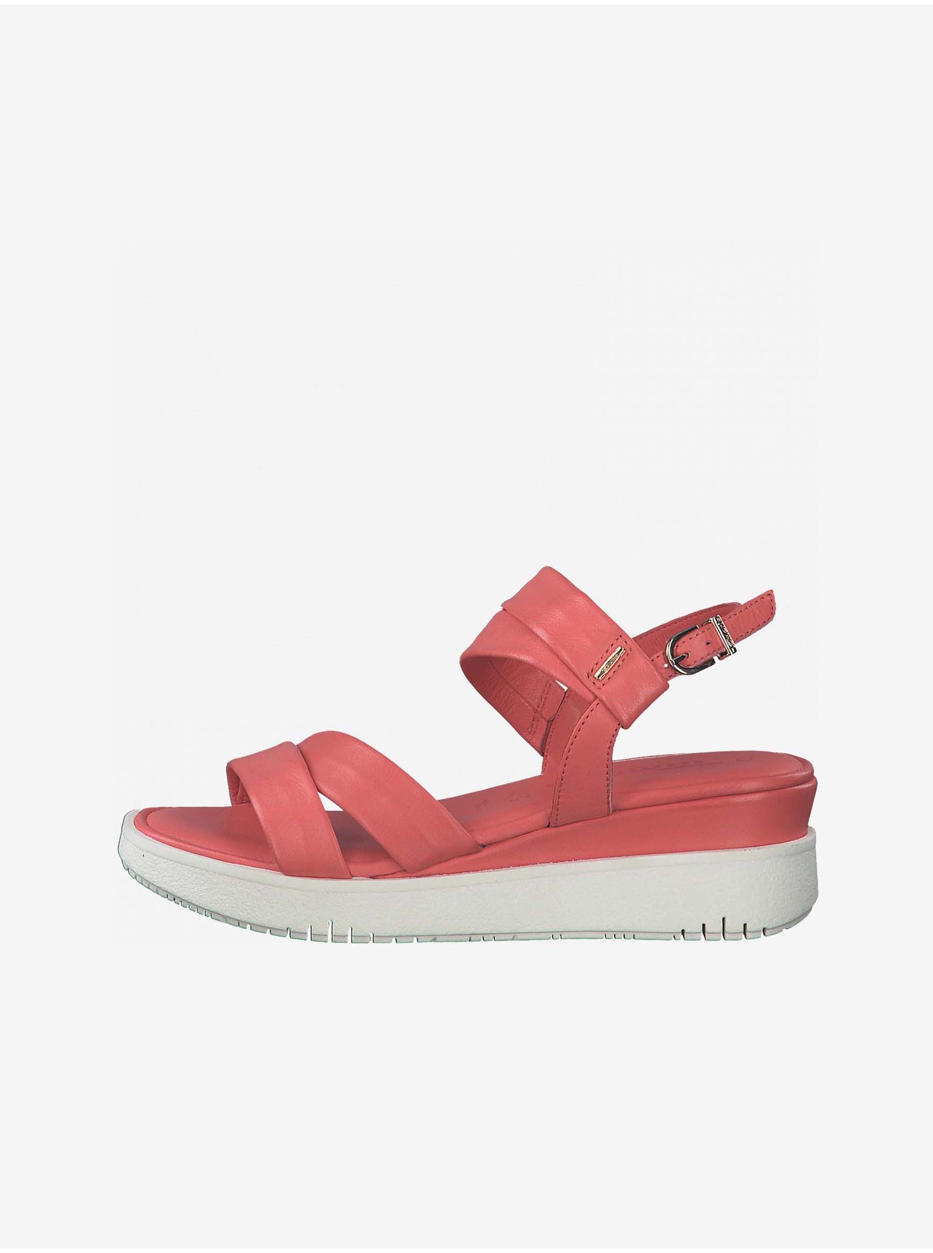 Lacno Červené kožené sandále Tamaris