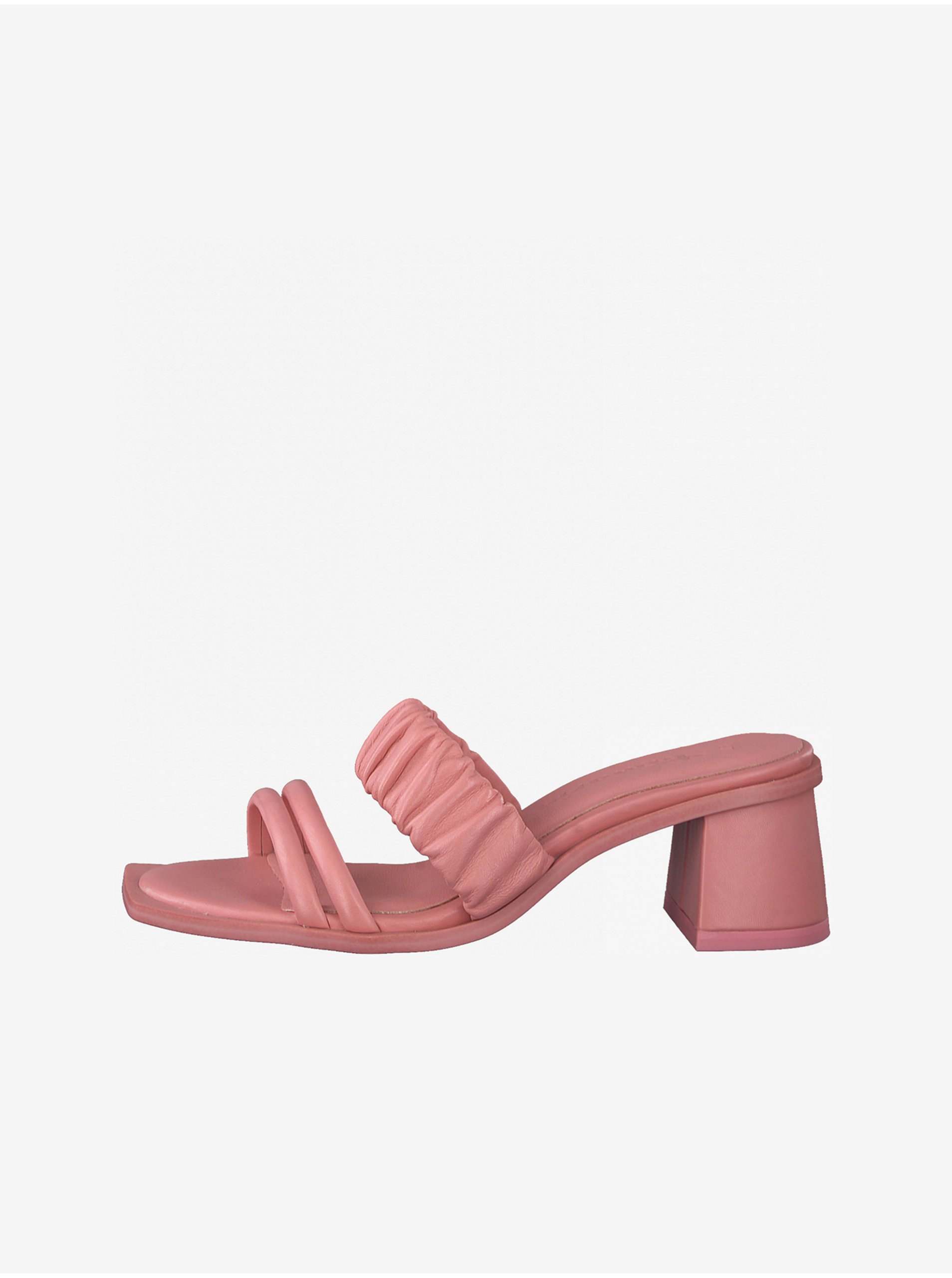 E-shop Růžové kožené pantofle na podpatku Tamaris