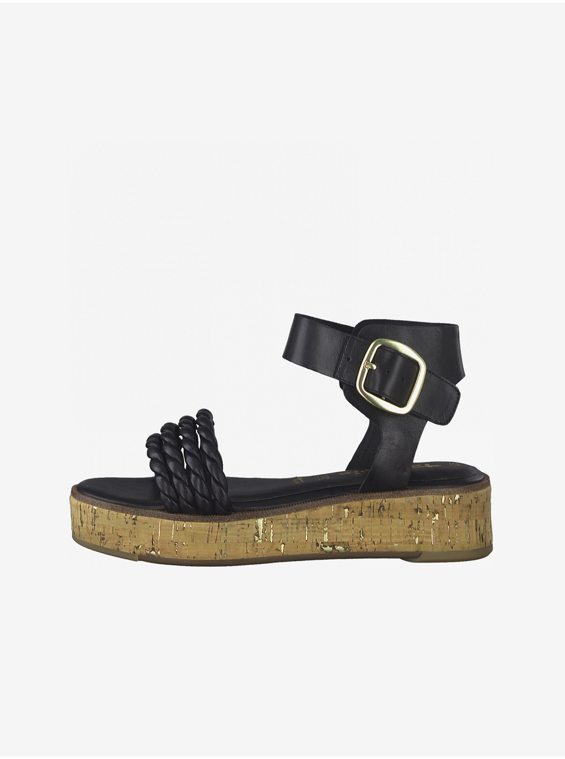 Lacno Čierne kožené sandále Tamaris