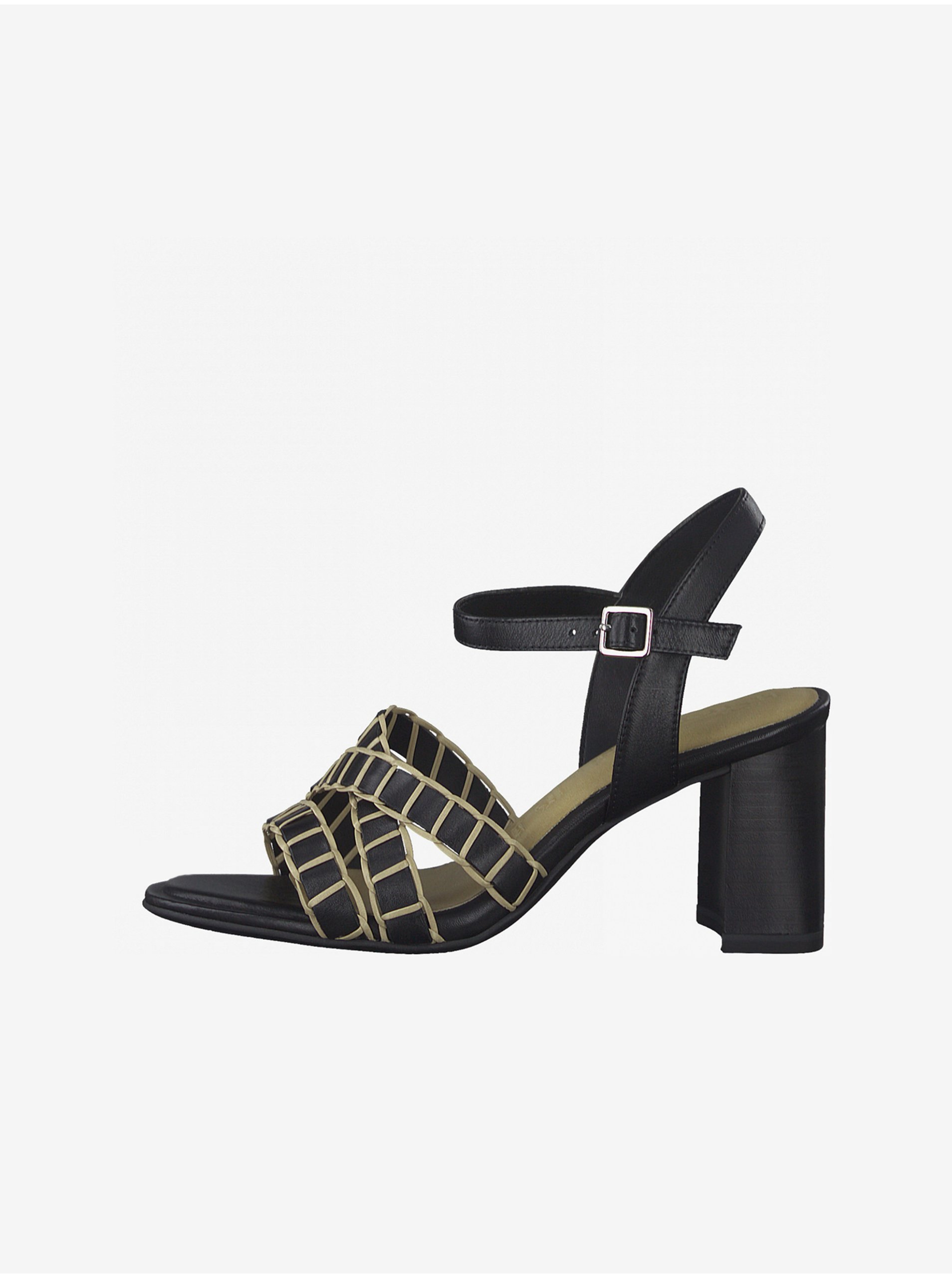 E-shop Čierne kožené sandále na podpätku Tamaris