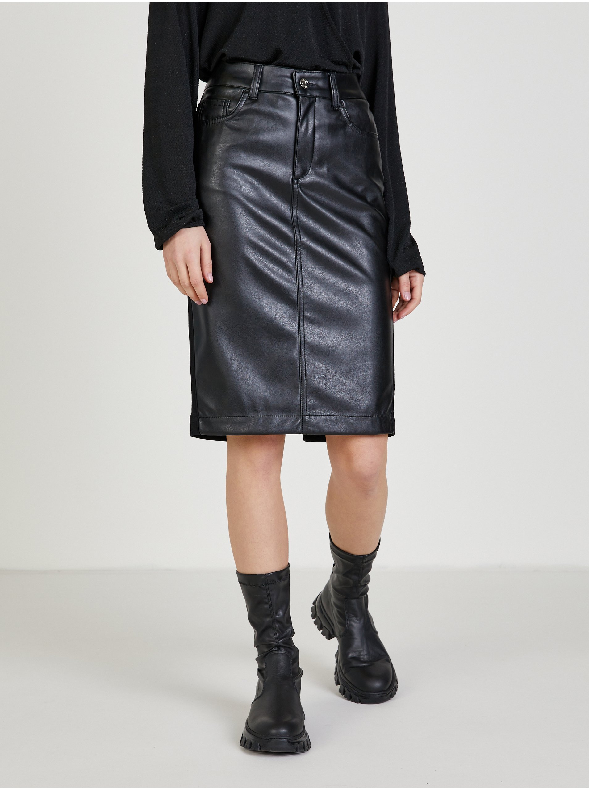 E-shop Černá dámská pouzdrová koženková sukně Liu Jo