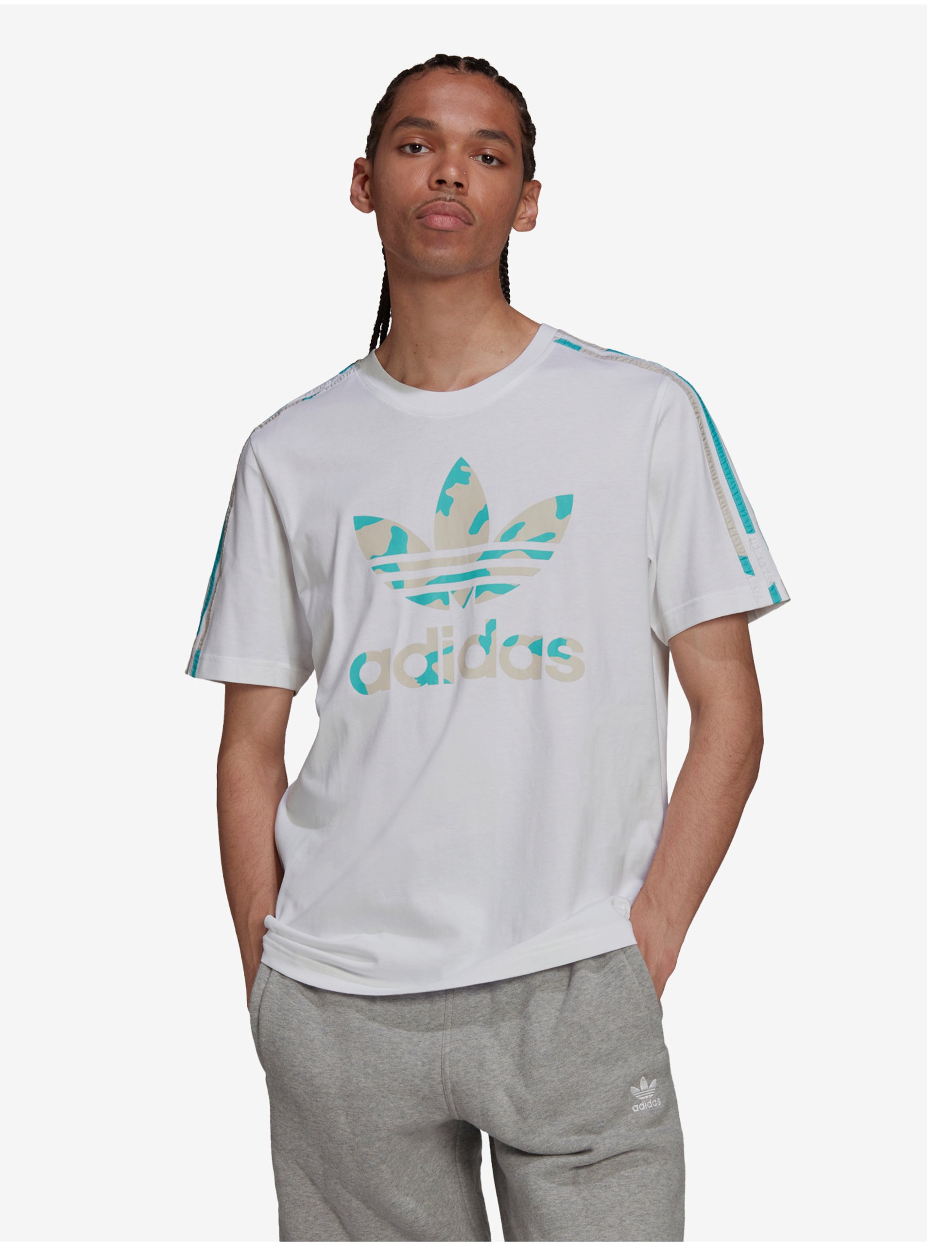 Lacno Biele pánske tričko adidas Originals Camo Infill
