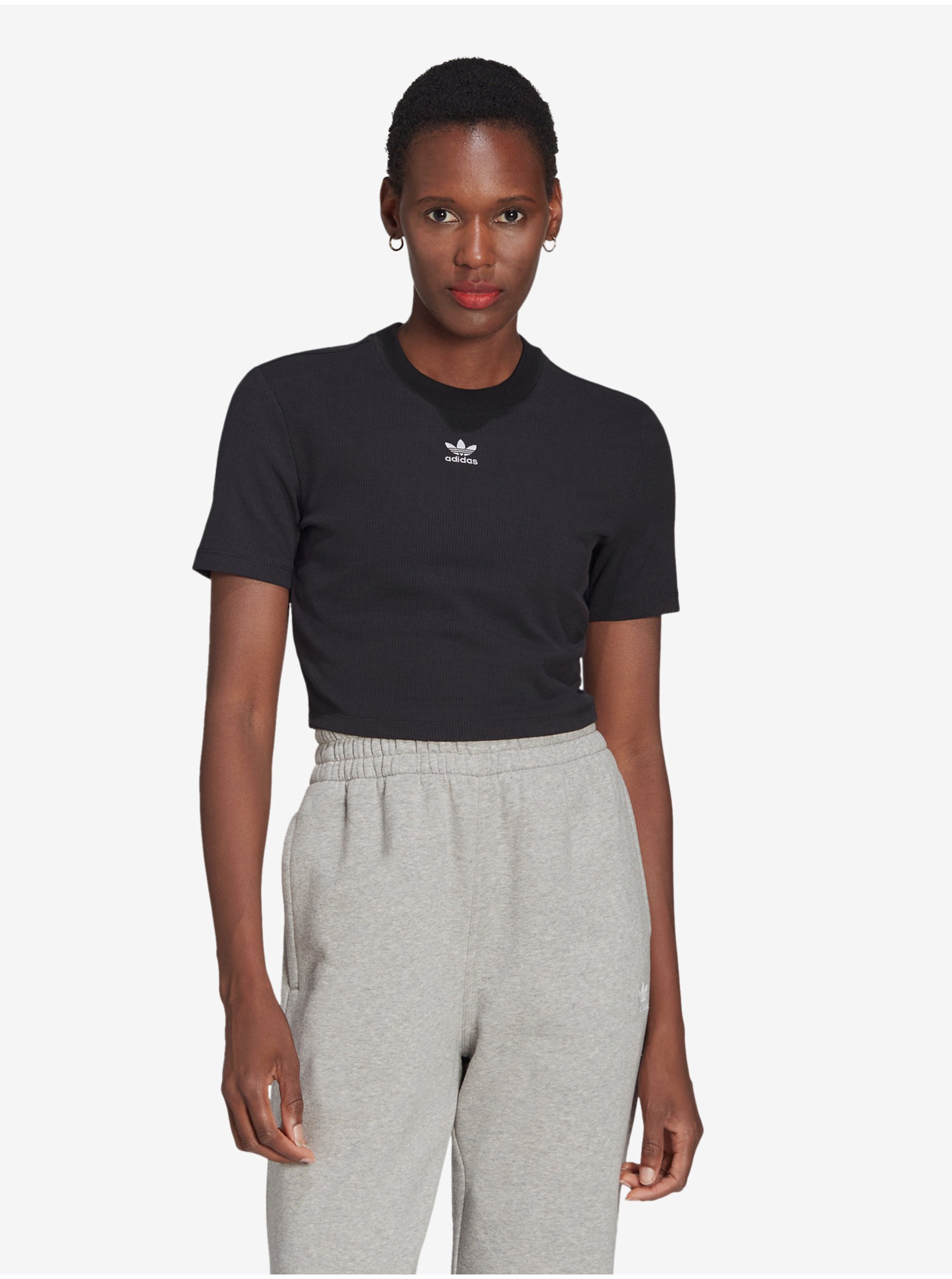 Lacno Čierne dámske rebrované tričko adidas Originals