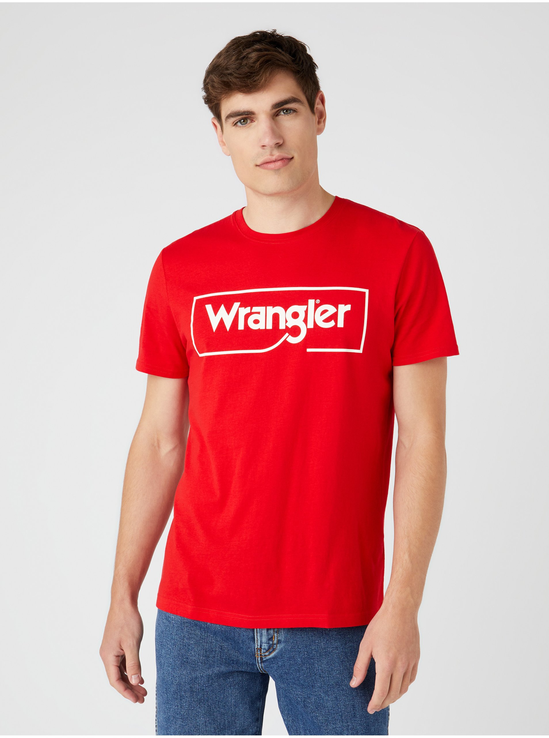 Lacno Červené pánske tričko s potlačou Wrangler