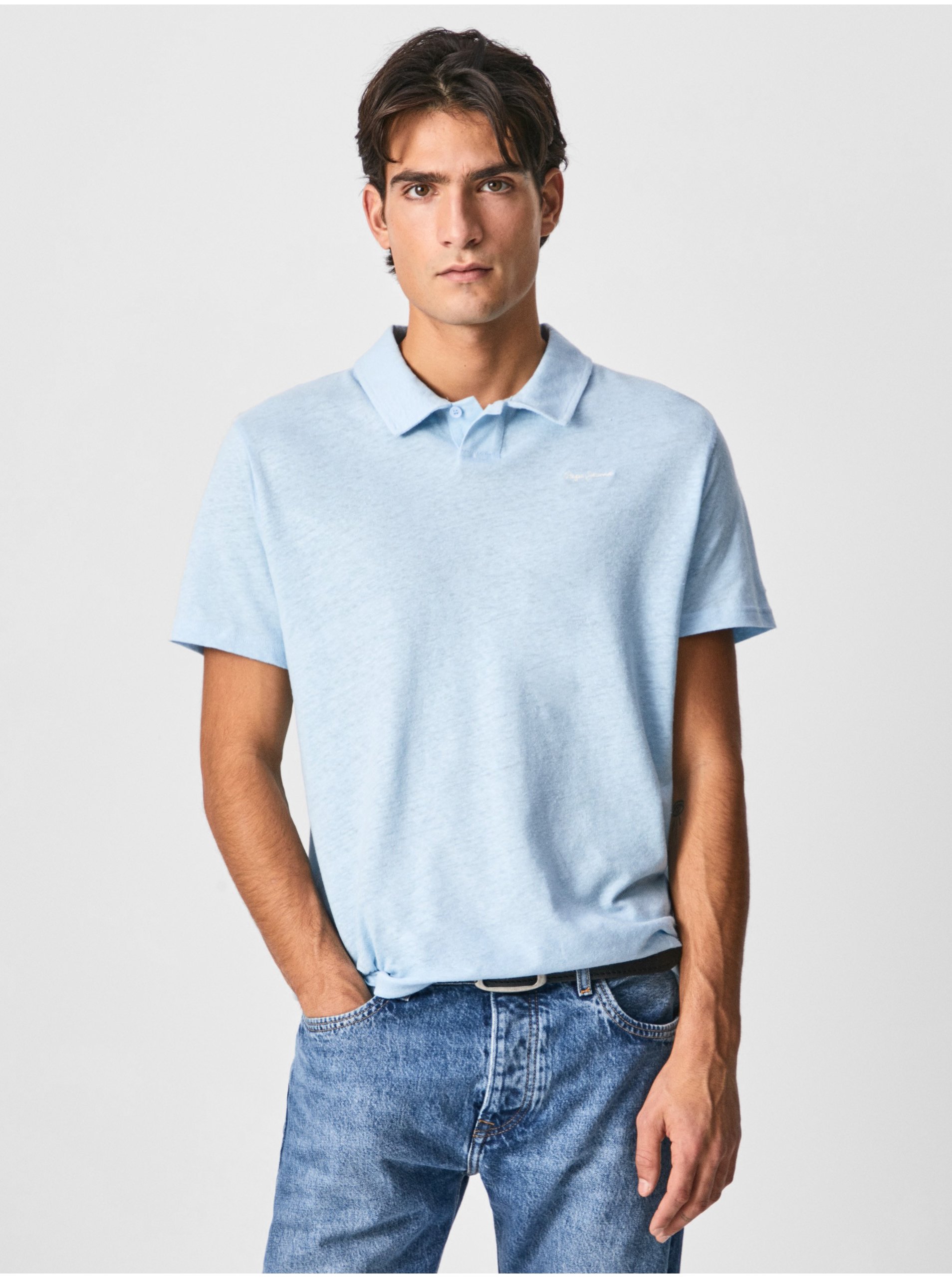 E-shop Světle modré pánské polo tričko Pepe Jeans Faren