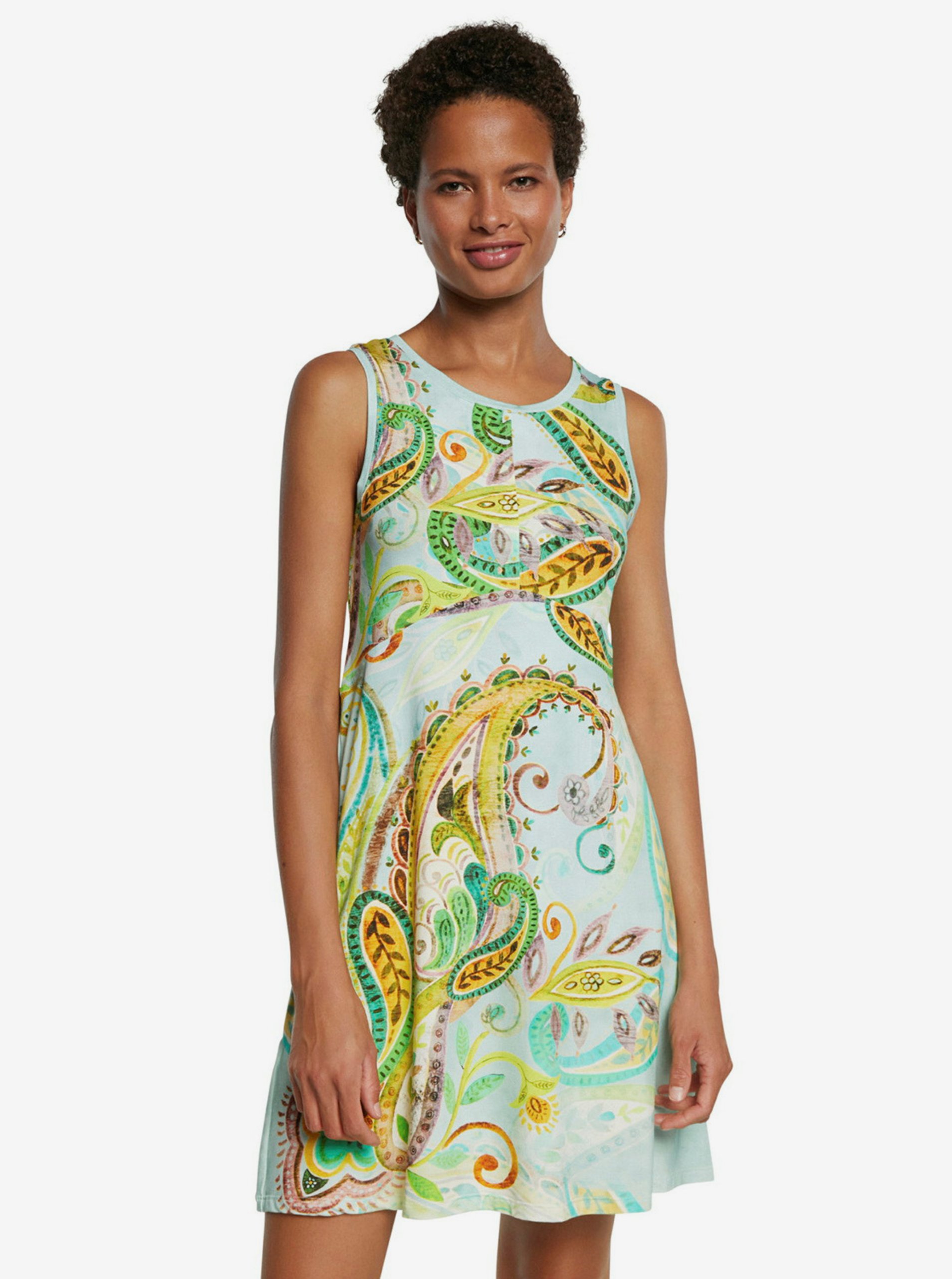 E-shop Světle zelené šaty s barevným motivem Desigual Vest Ivy