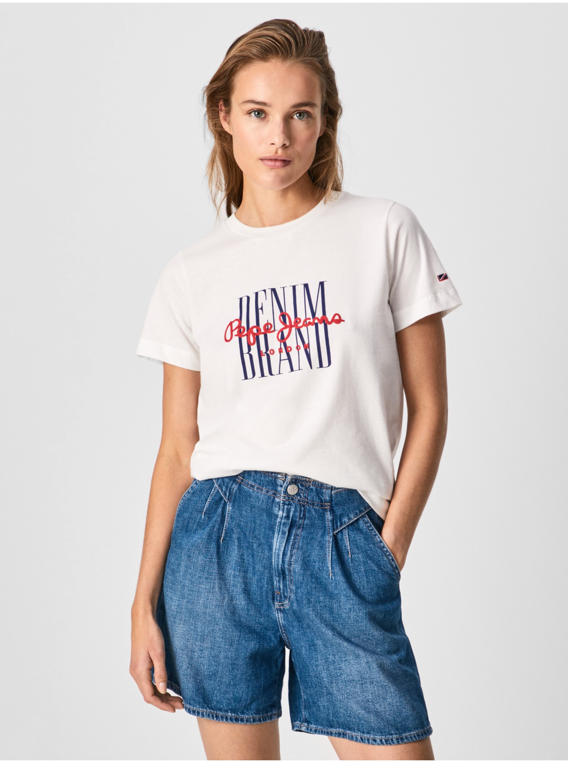 Levně Bílé dámské tričko Pepe Jeans Camille