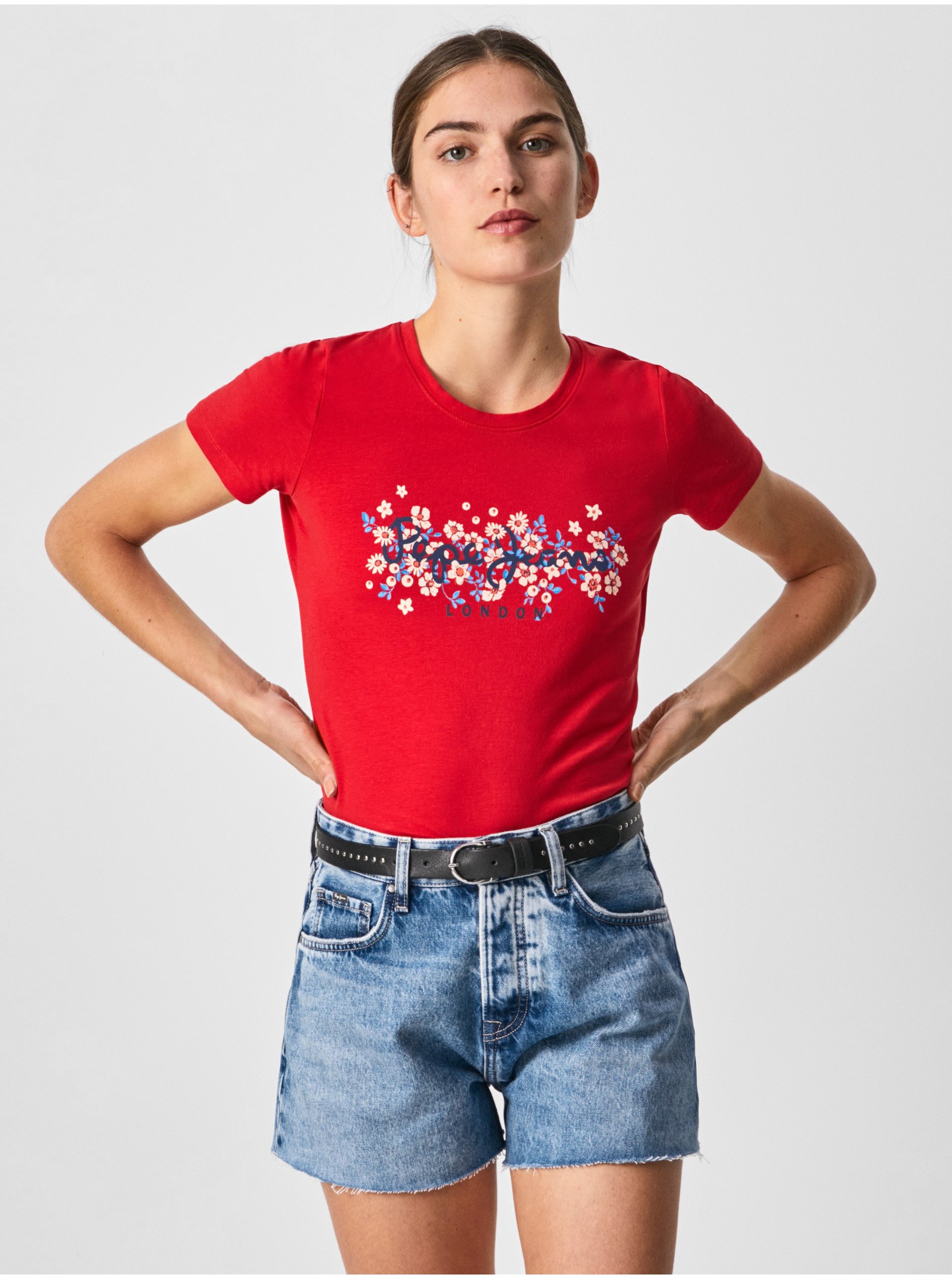 Lacno Červené dámske tričko Pepe Jeans Bego