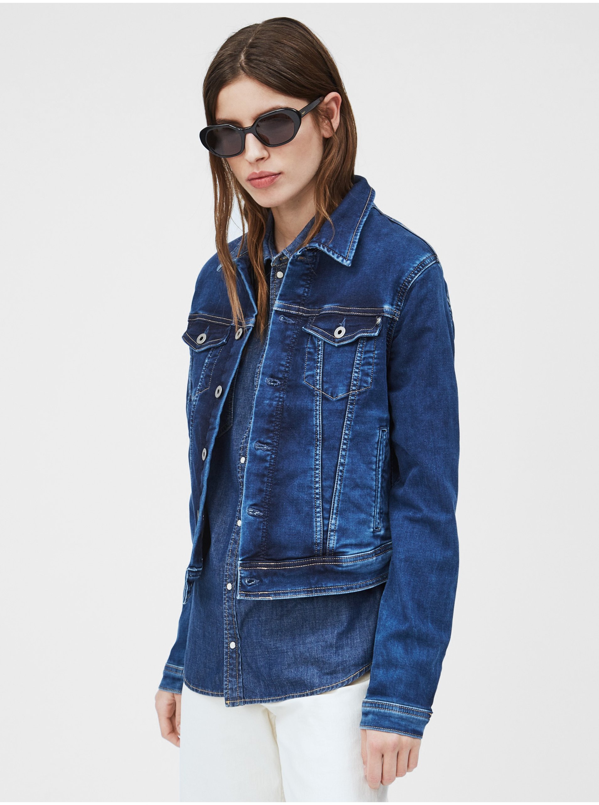 Lacno Modrá dámska rifľové bunda Pepe Jeans Core