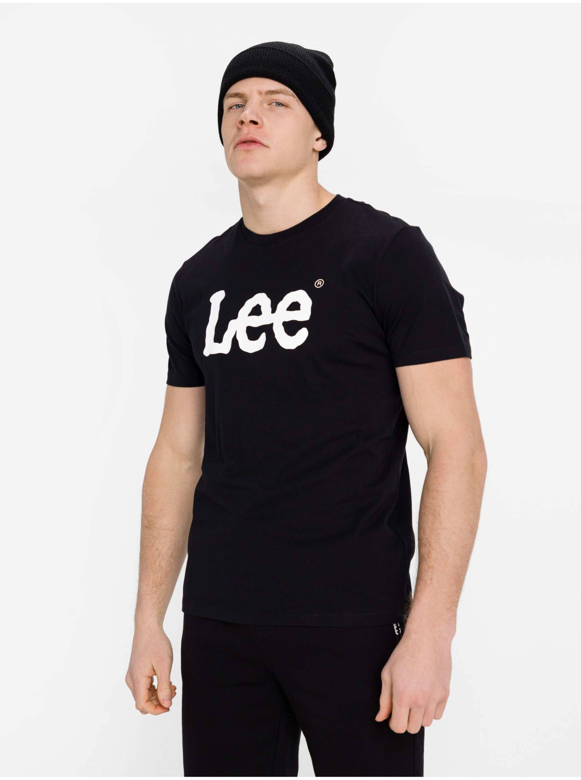 Levně Černé pánské tričko s potiskem Lee