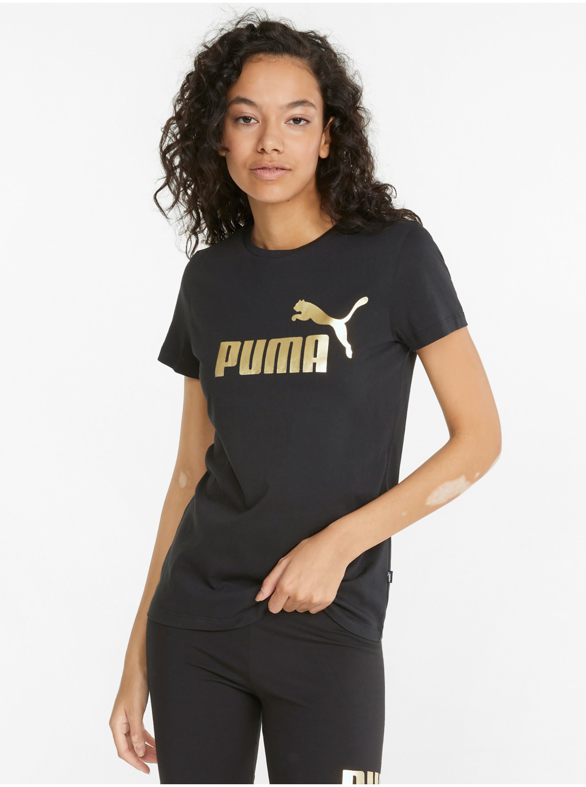 Lacno Čierne dámske tričko s potlačou Puma