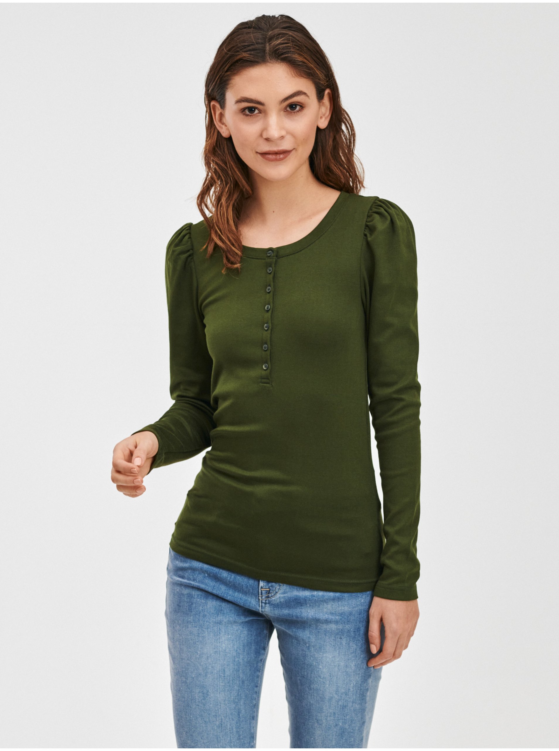 Lacno Zelené dámske tričko GAP modern henley