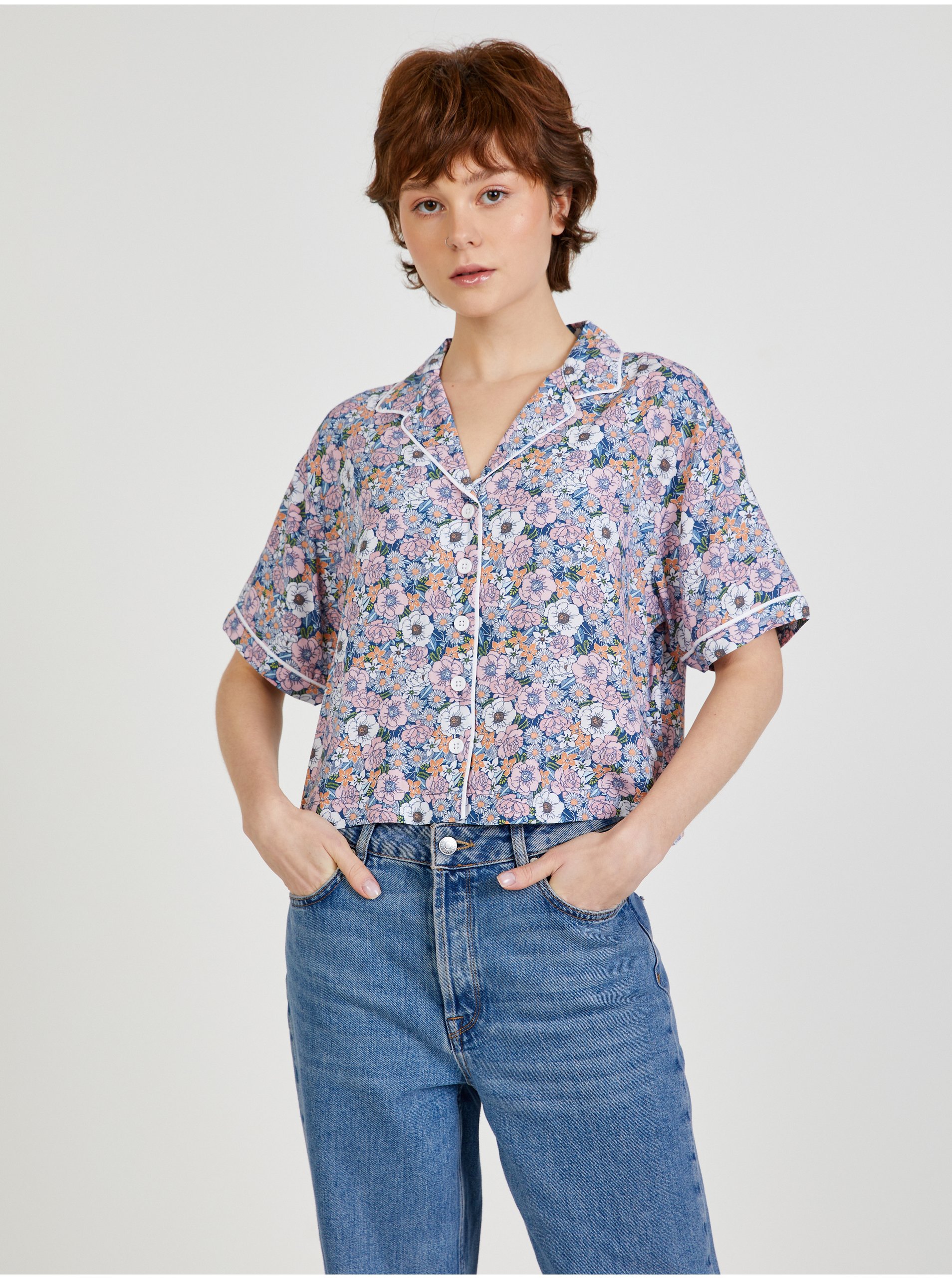 Levně Modro-růžová dámská vzorovaná košile VANS Retro Floral
