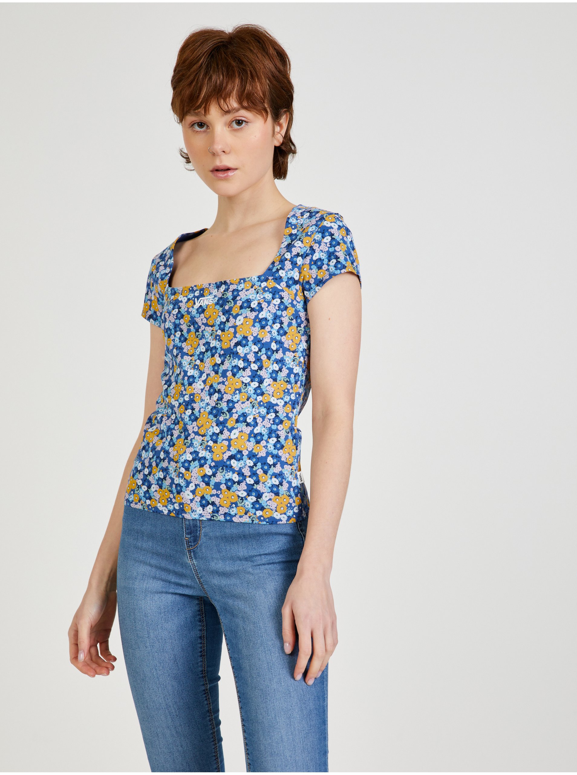 Levně Modré dámské vzorované tričko VANS Deco