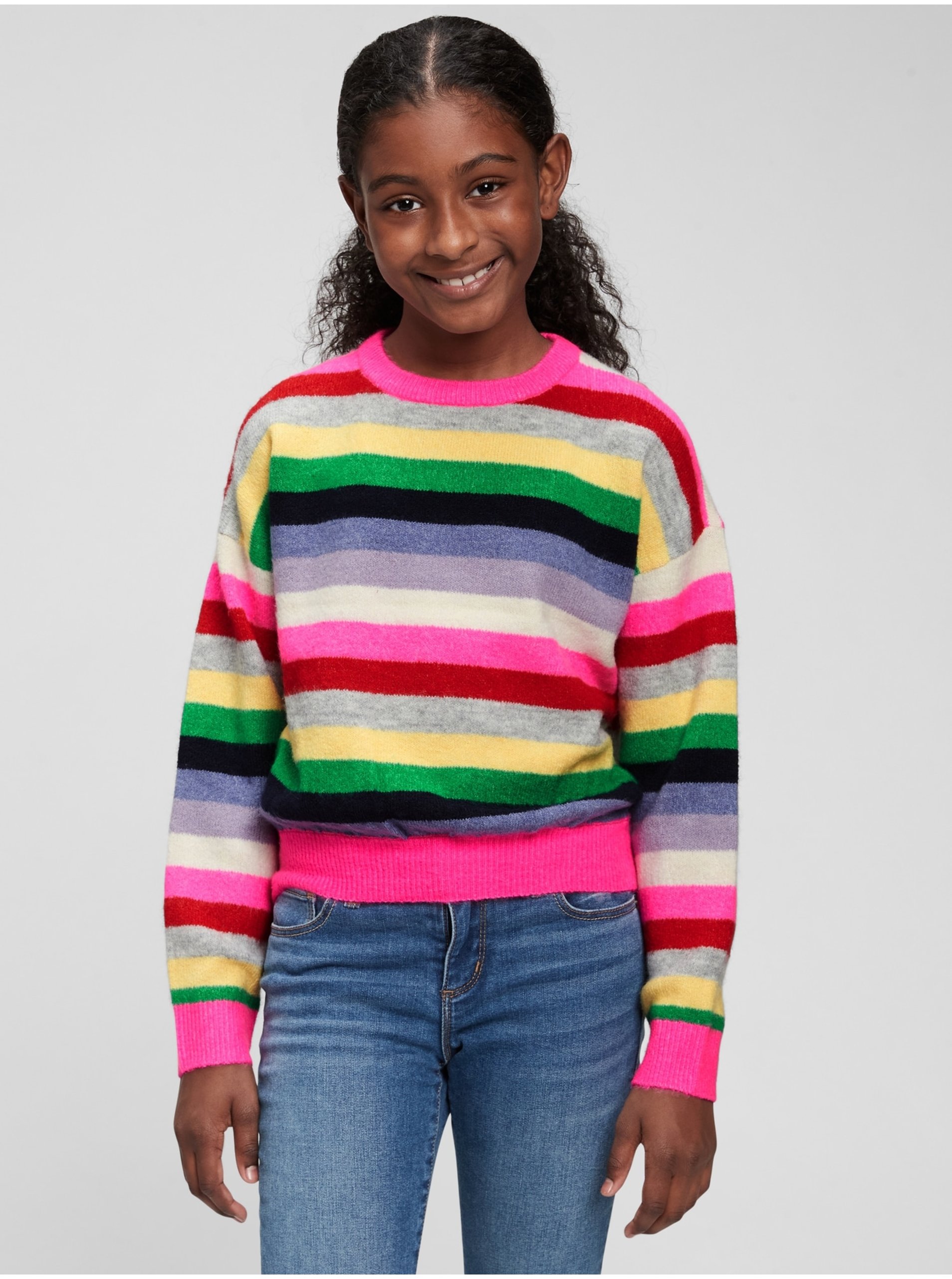Lacno Šedý dievčenský sveter farebný pruhovaný GAP