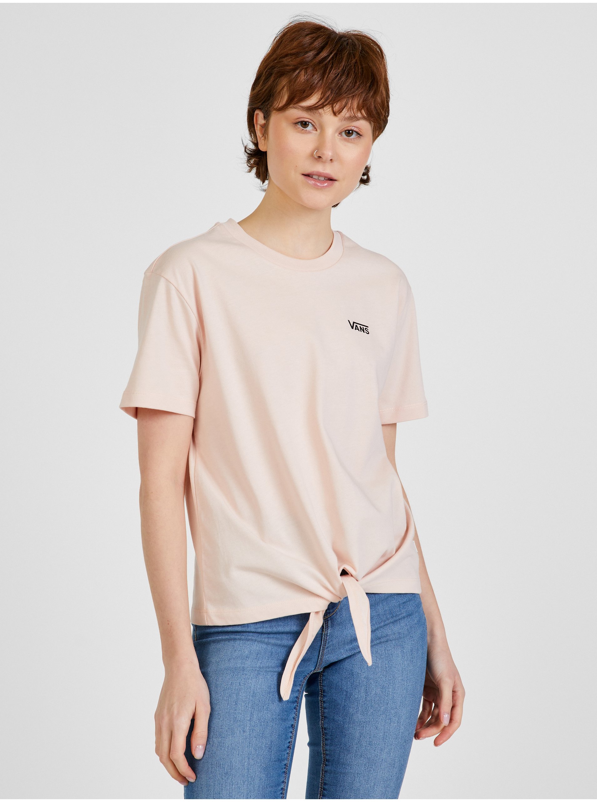 E-shop Světle růžové dámské tričko se zavazováním VANS